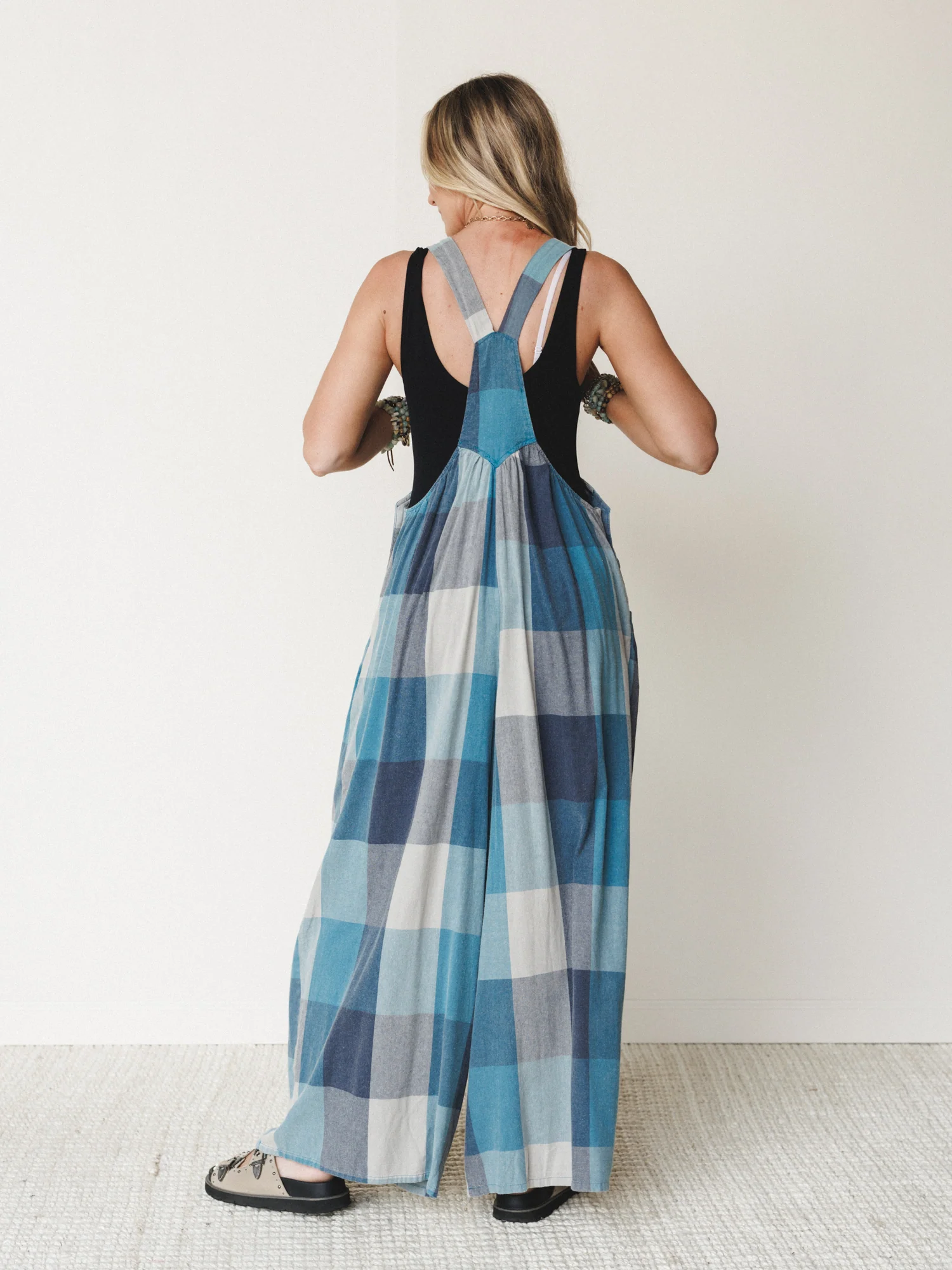 Delyah Plaid Pattern Overalls - Denim Mix - Image 4