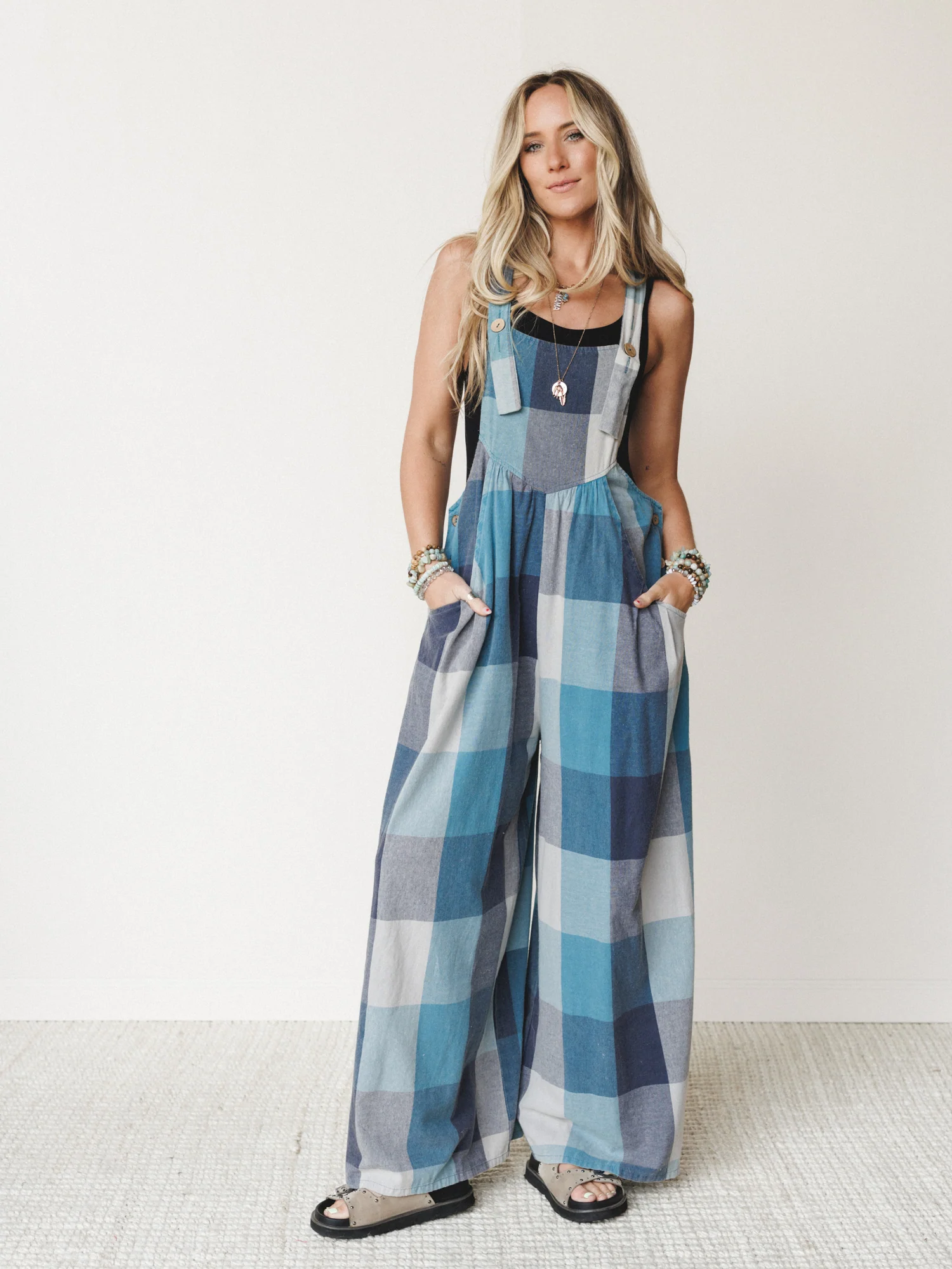 Delyah Plaid Pattern Overalls - Denim Mix - Image 5