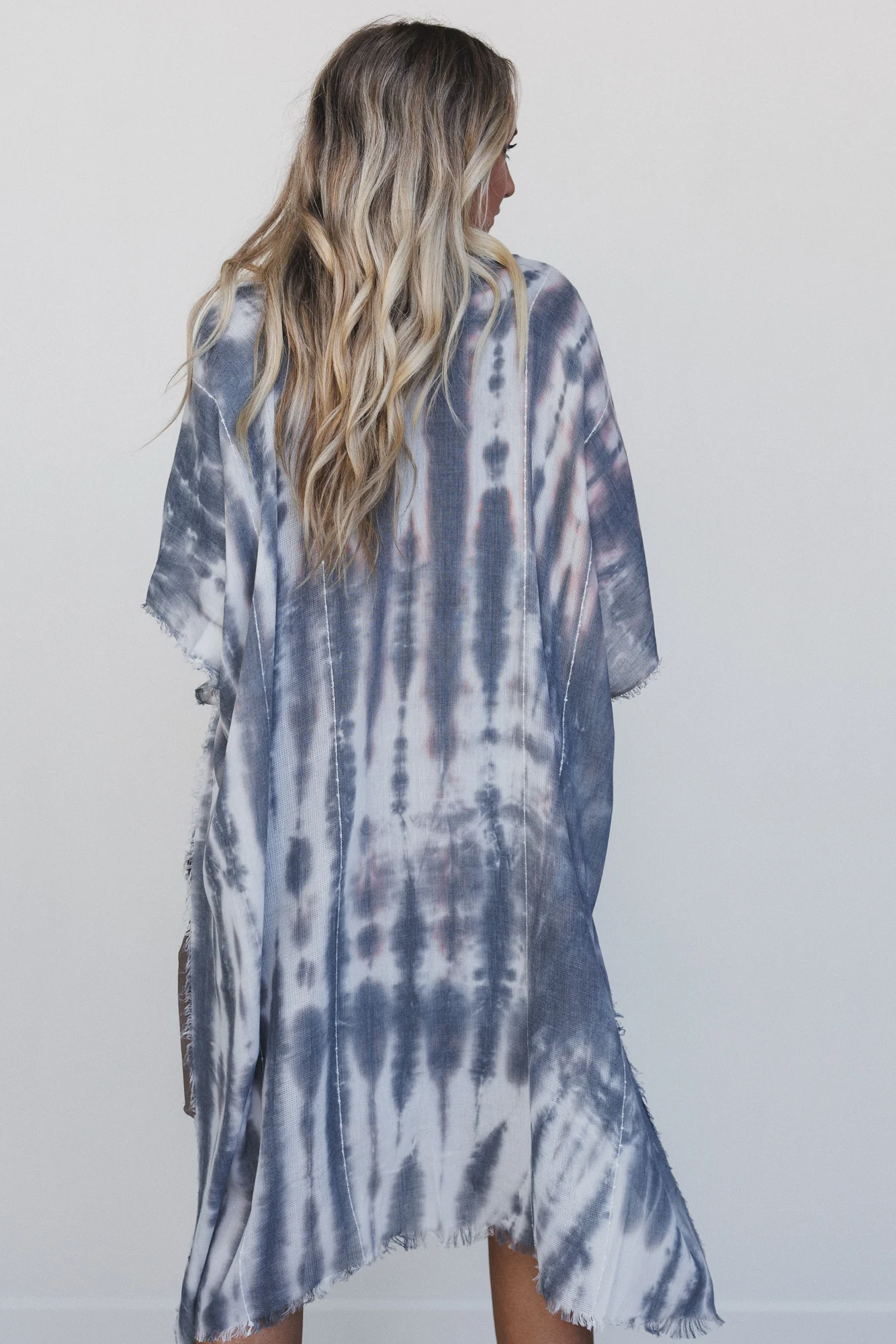 Demi Tie Dye Frayed Hem Kimono - Black - Pre Order - Image 2
