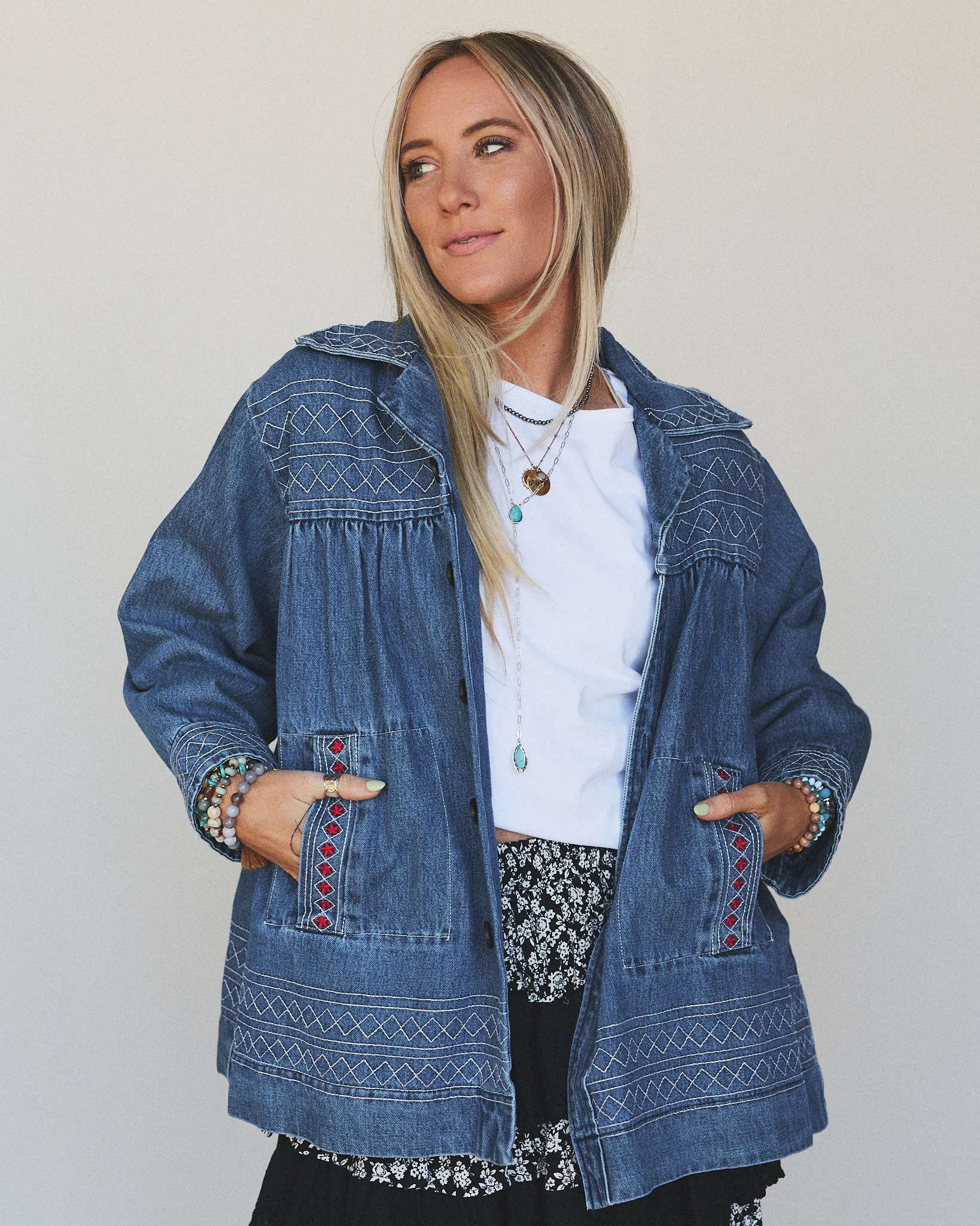 Denim Joy Jean Embroidered Jacket - Medium Wash - Image 4