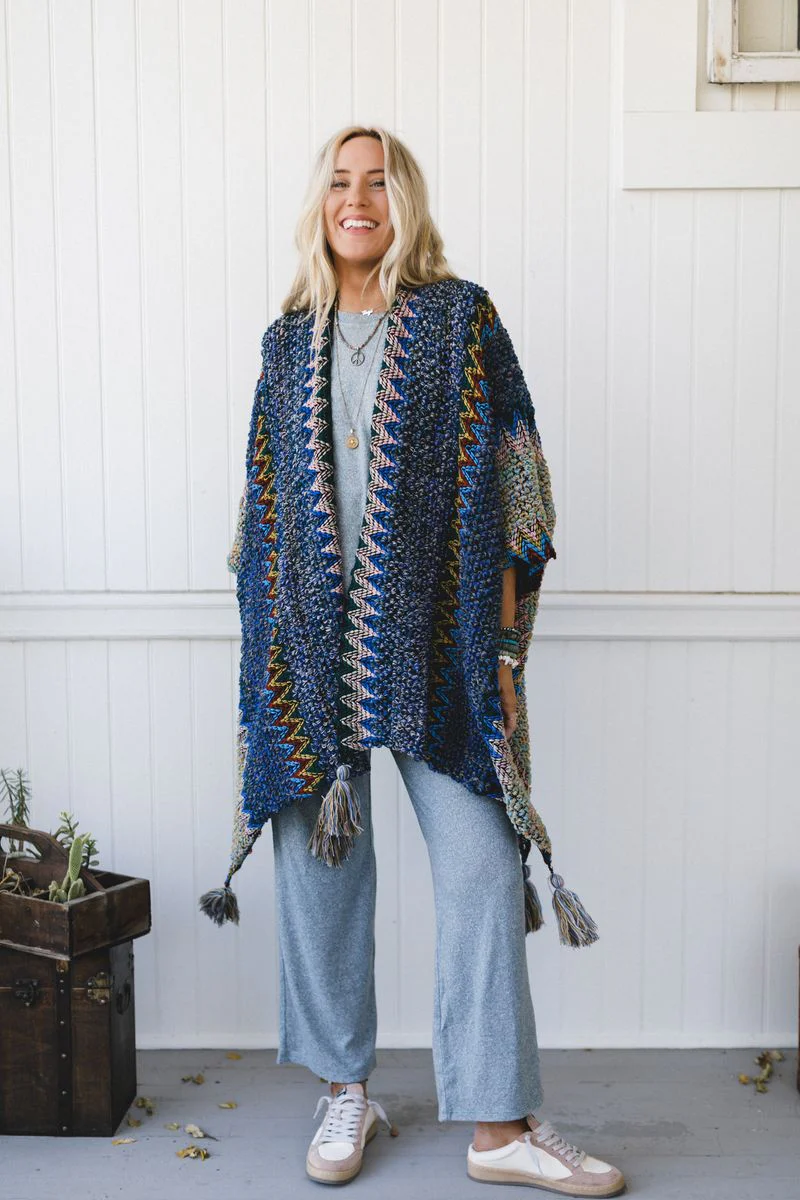 Desert Dreams Crochet Ruana - Cobalt - Image 4
