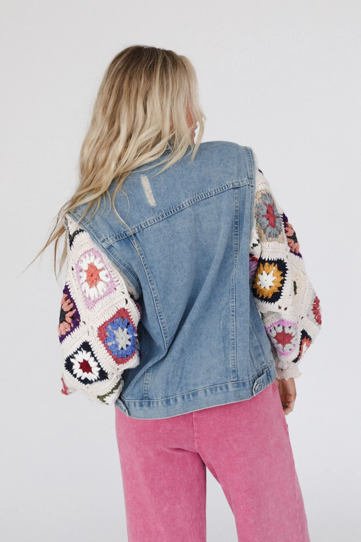 Diamond Blossom Denim Jacket - Beige - Image 5