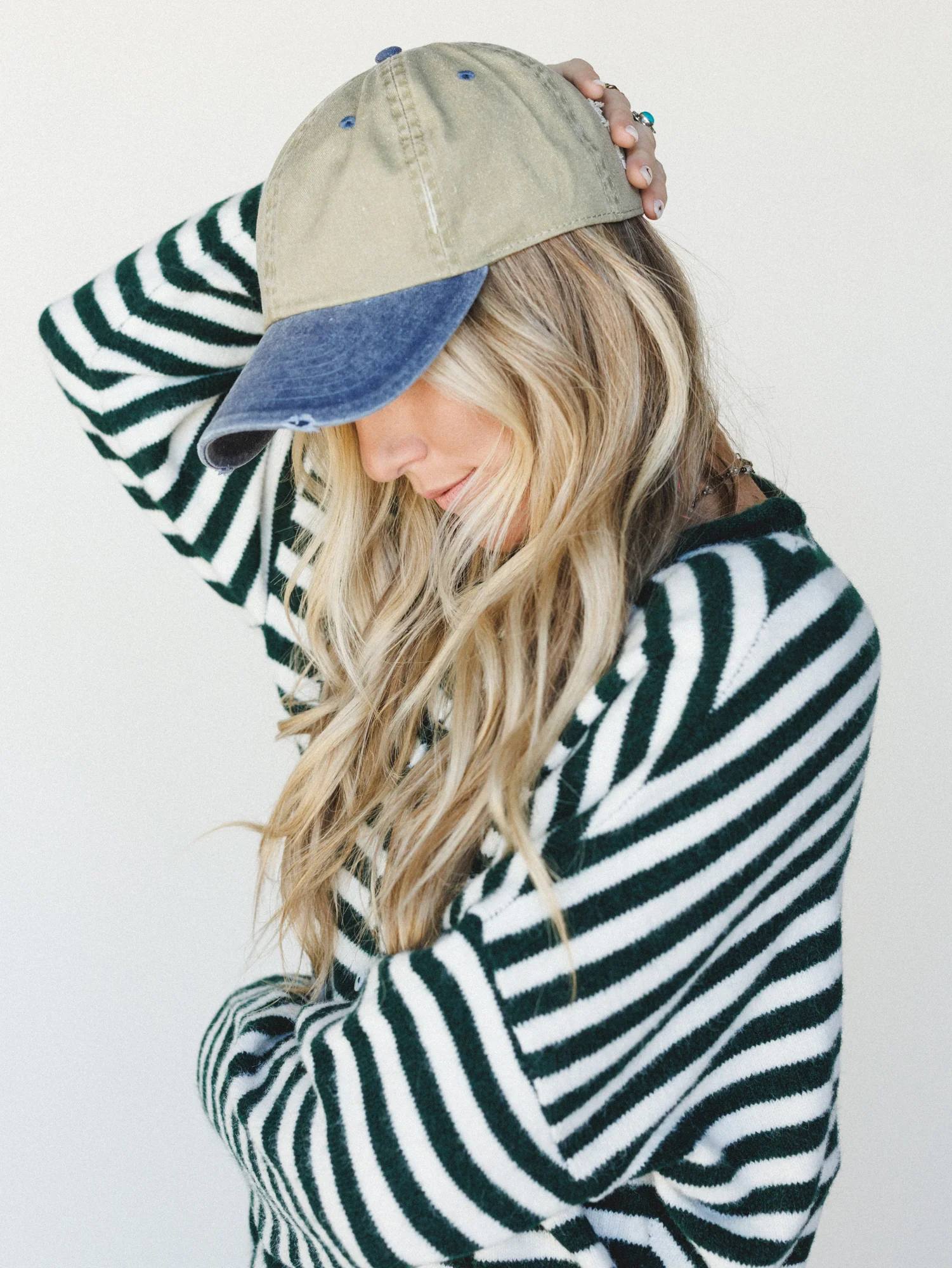 Distressed Baseball Cap Dad Hat
- Two Tone Khaki Blue