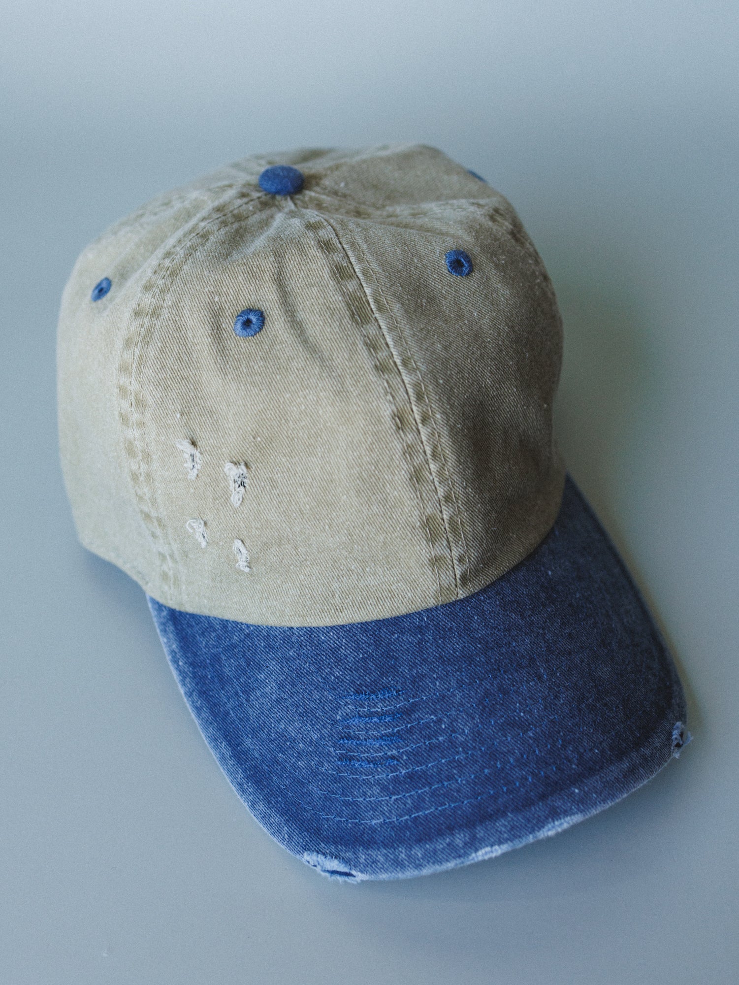 Distressed Baseball Cap Dad Hat
- Two Tone Khaki Blue - Image 2