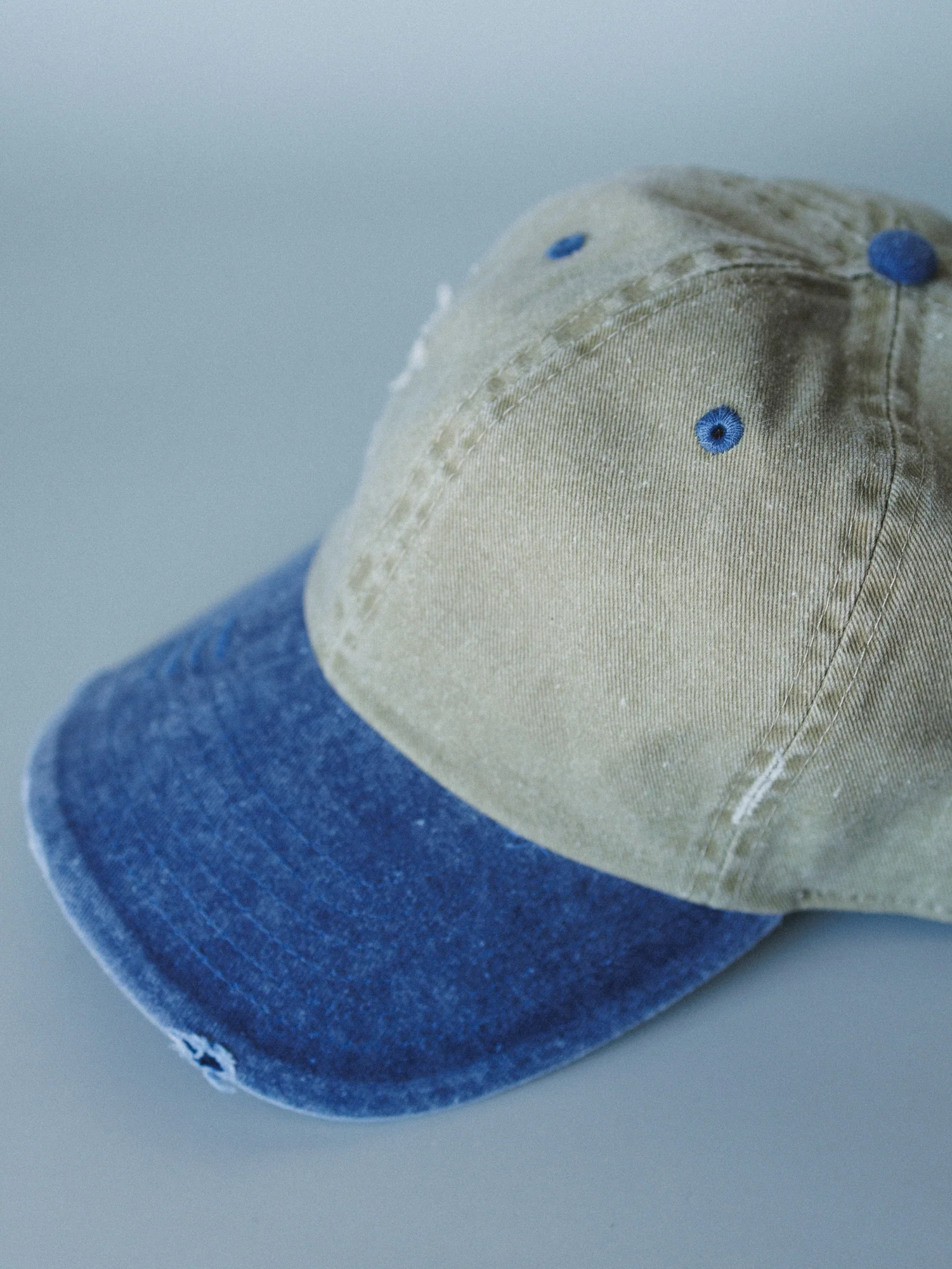Distressed Baseball Cap Dad Hat
- Two Tone Khaki Blue - Image 4