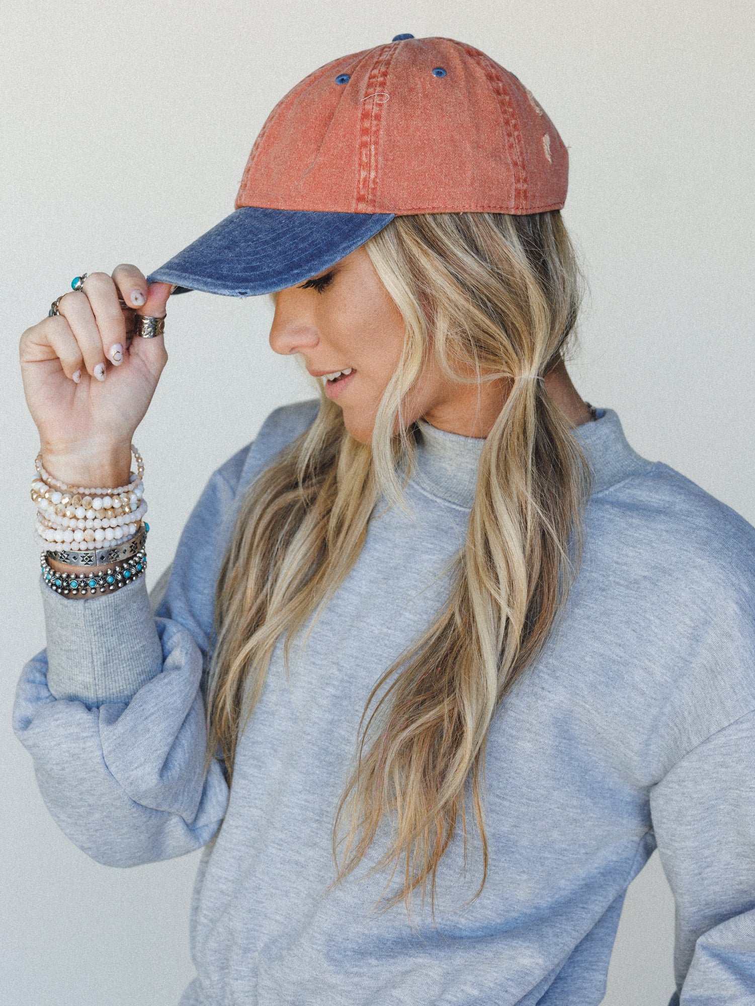 Distressed Baseball Cap Dad Hat
- Two Tone Orange Blue - Image 2