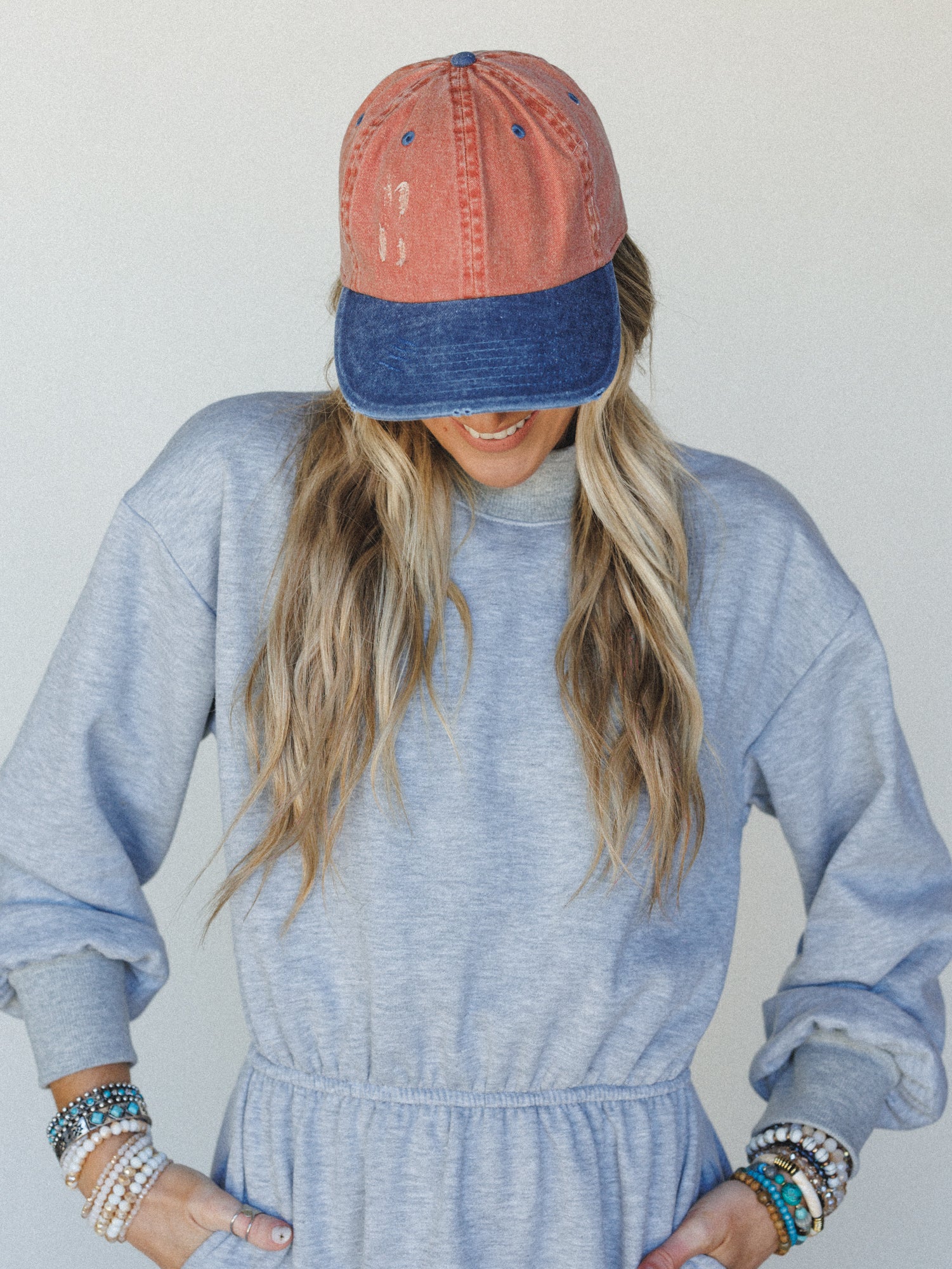 Distressed Baseball Cap Dad Hat
- Two Tone Orange Blue - Image 3