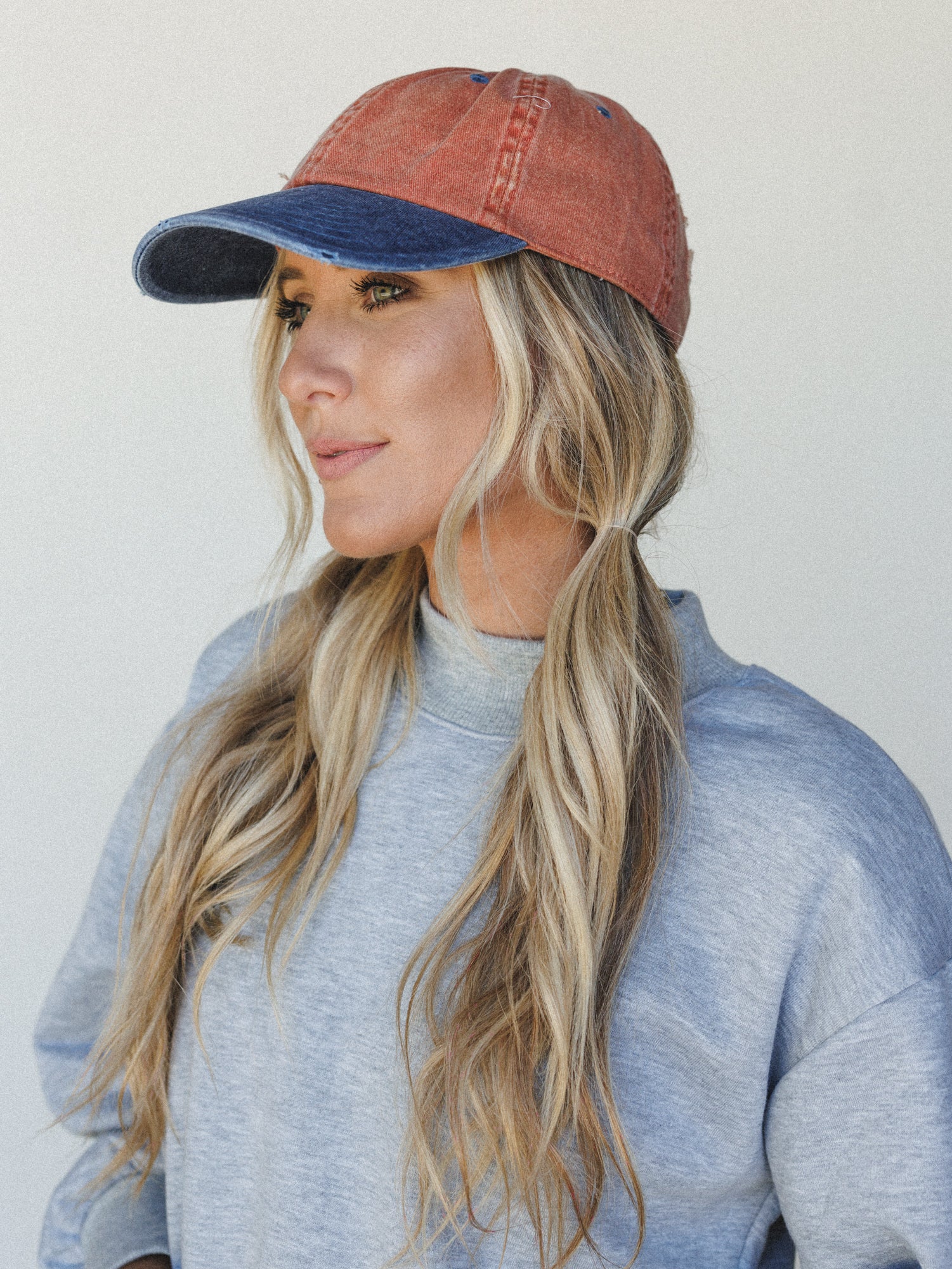 Distressed Baseball Cap Dad Hat
- Two Tone Orange Blue - Image 6