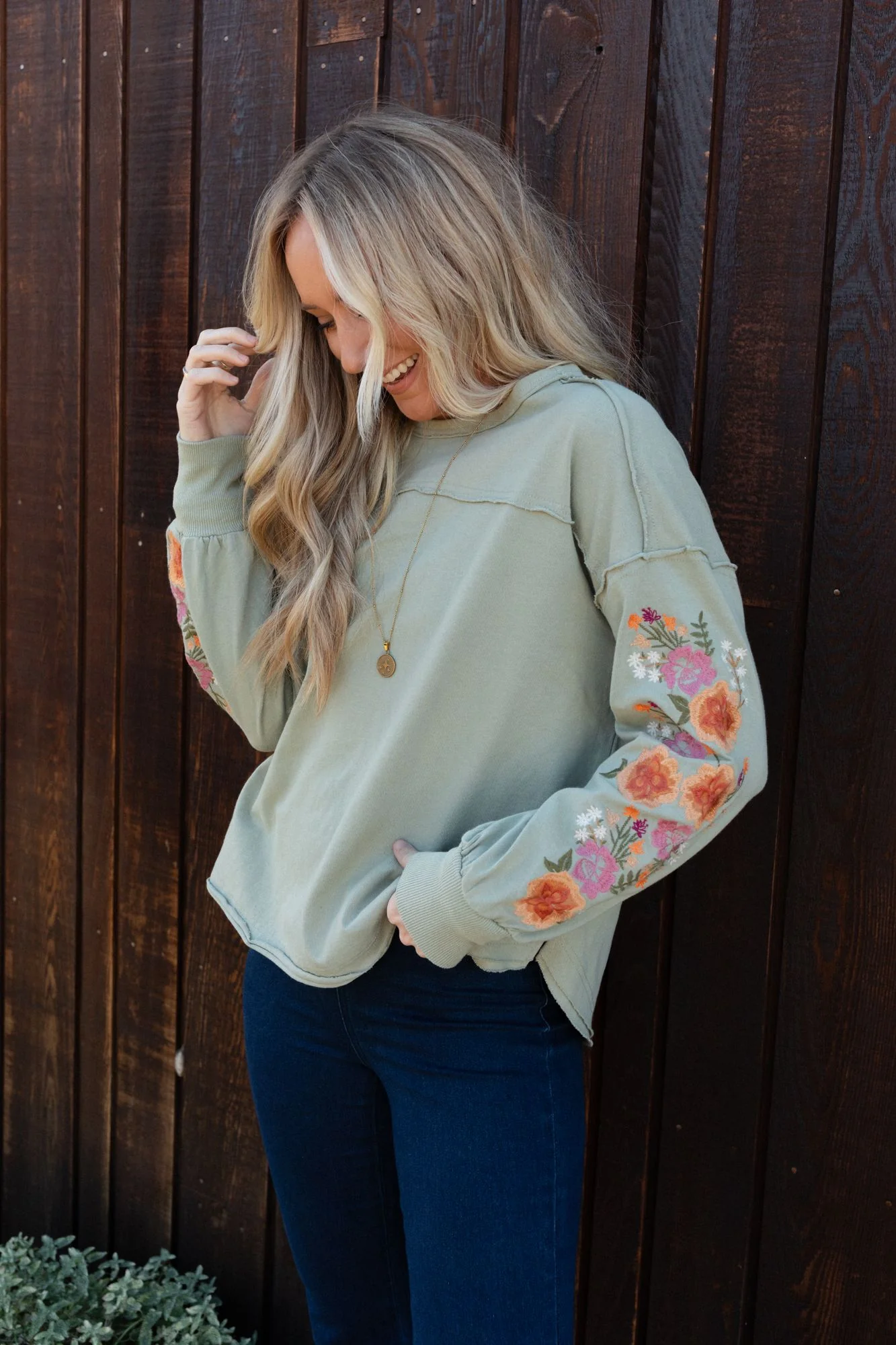Doriane Embroidered Top - Sage - Image 4