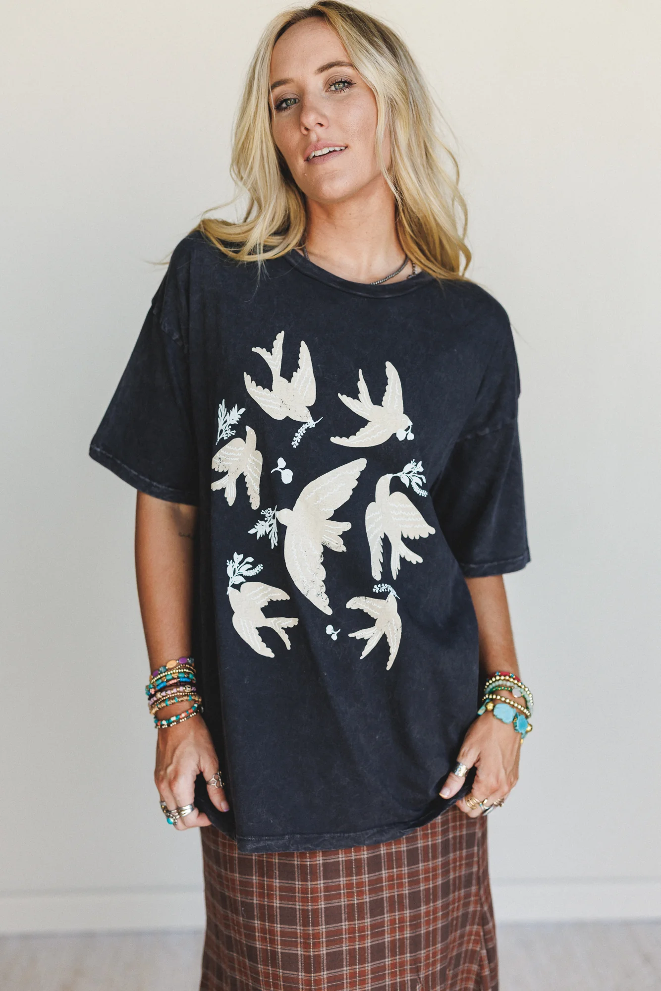 Doves Fly Graphic Tee - Charcoal - Image 2