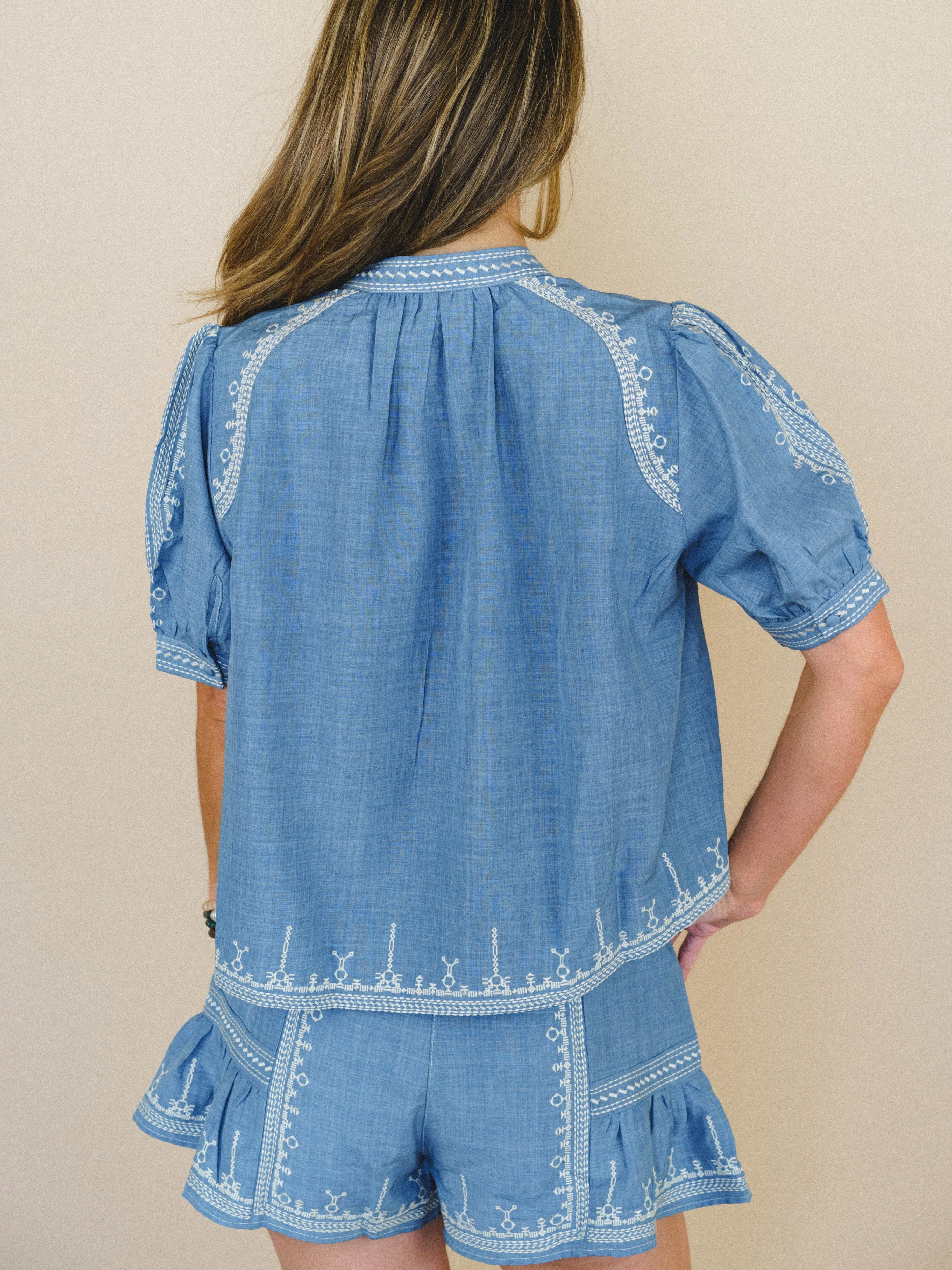 Doxi Embroidered Denim Blouse - Denim - Image 2