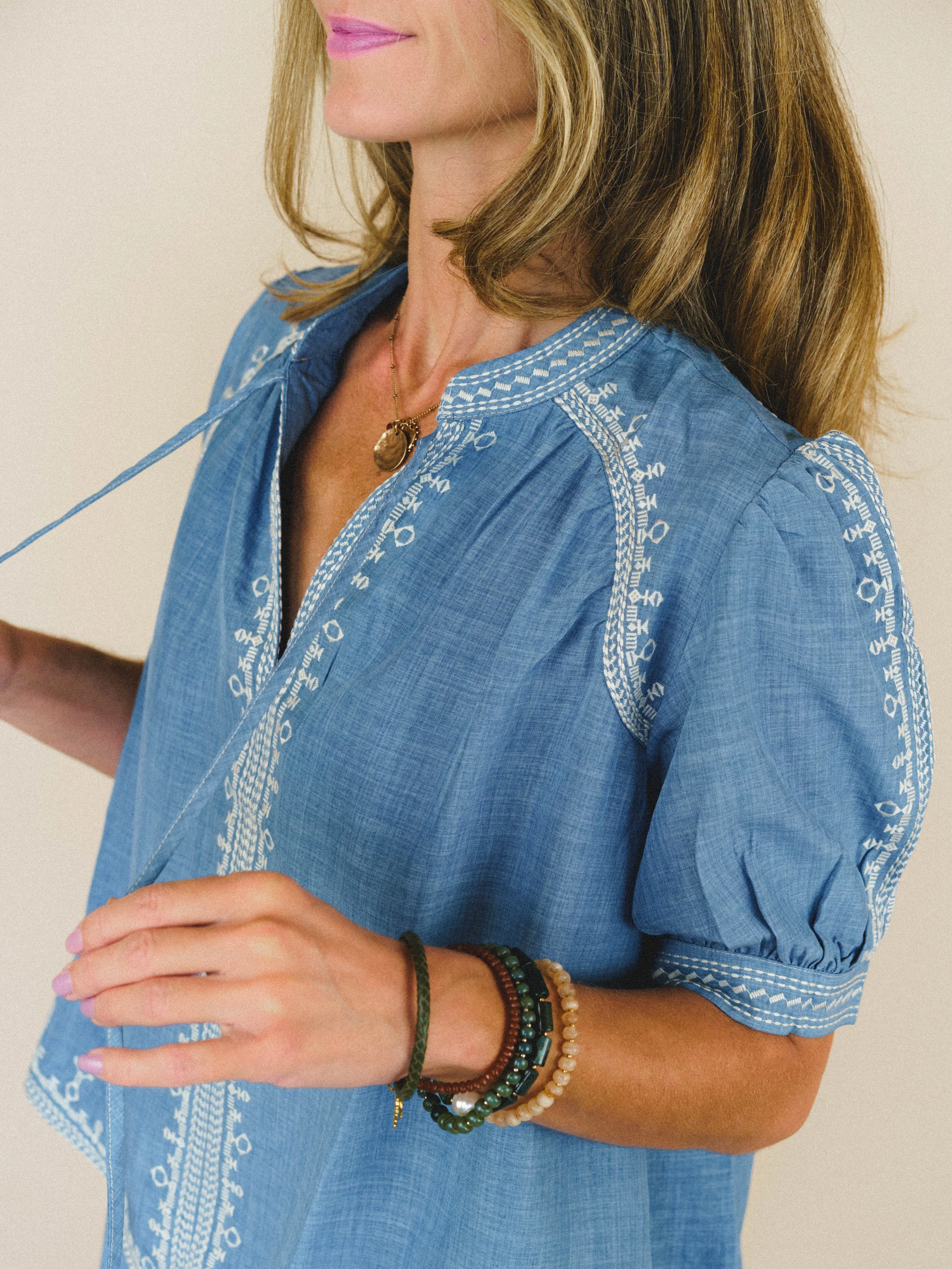 Doxi Embroidered Denim Blouse - Denim - Image 4