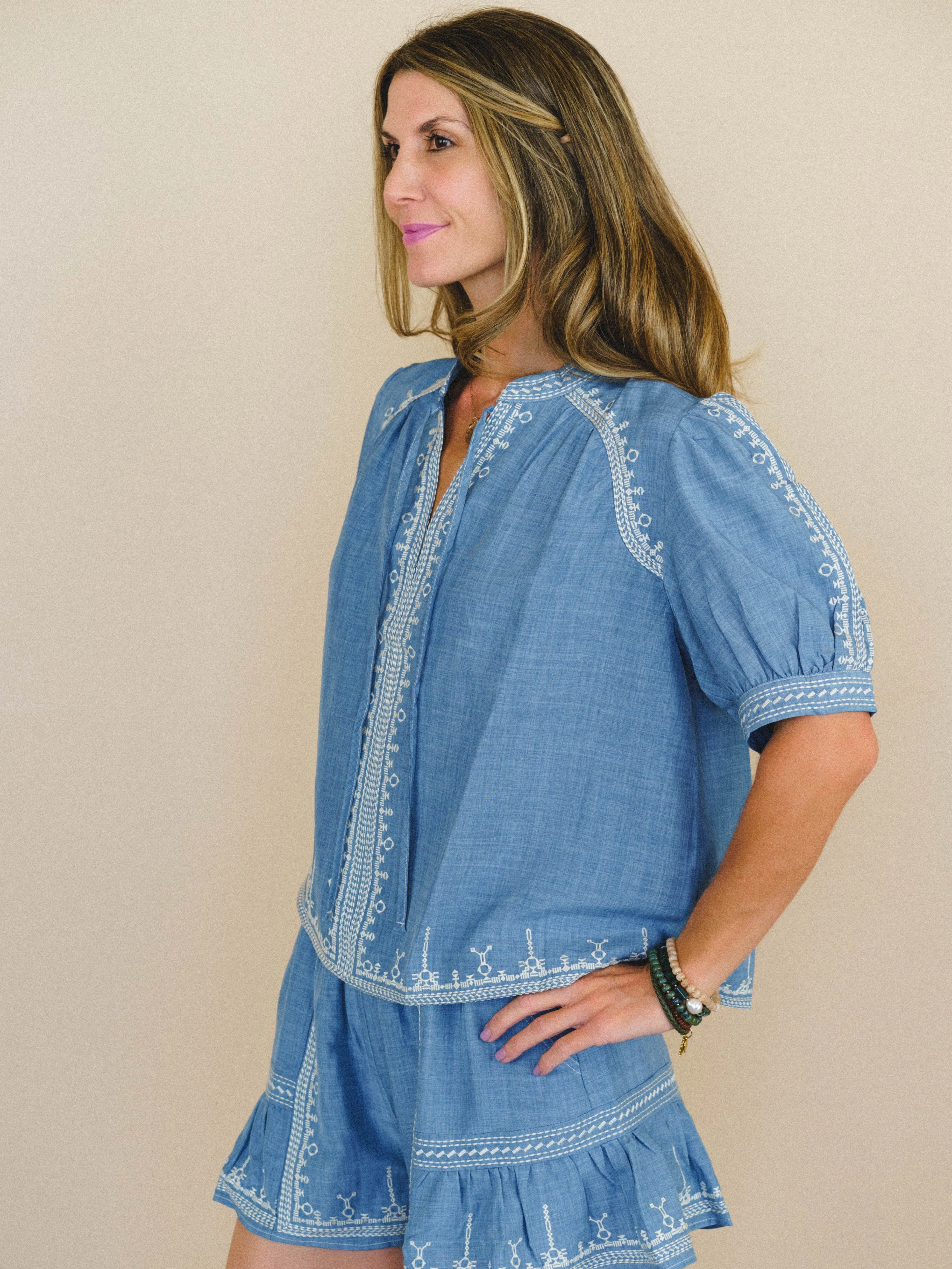 Doxi Embroidered Denim Blouse - Denim - Image 5