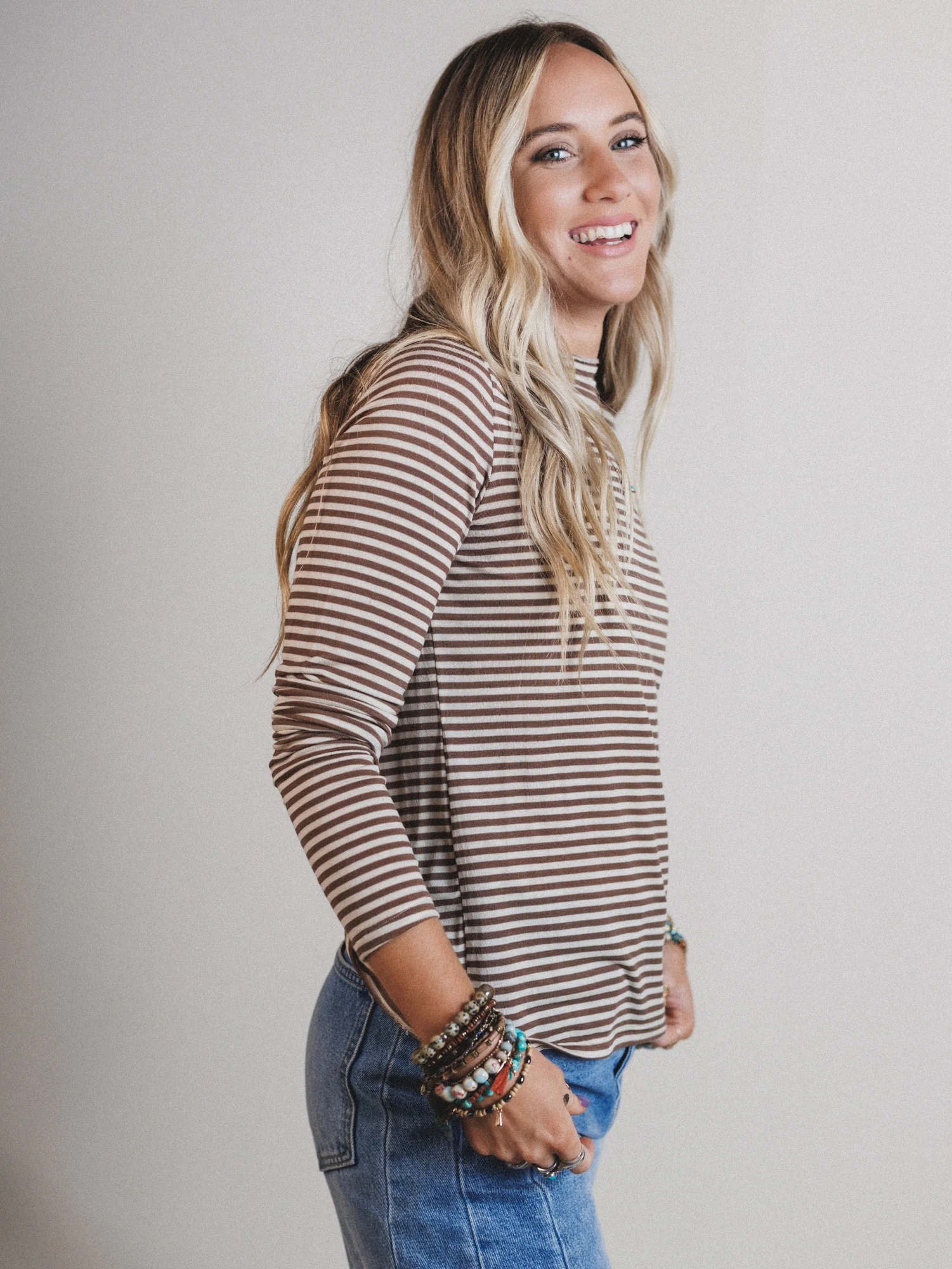 Dream Again Striped Top - Mocha - Image 5