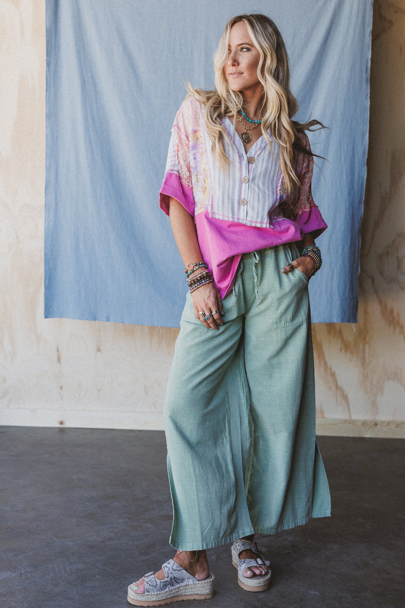 Dream Awake Wide Leg Pants - Sage - Image 2