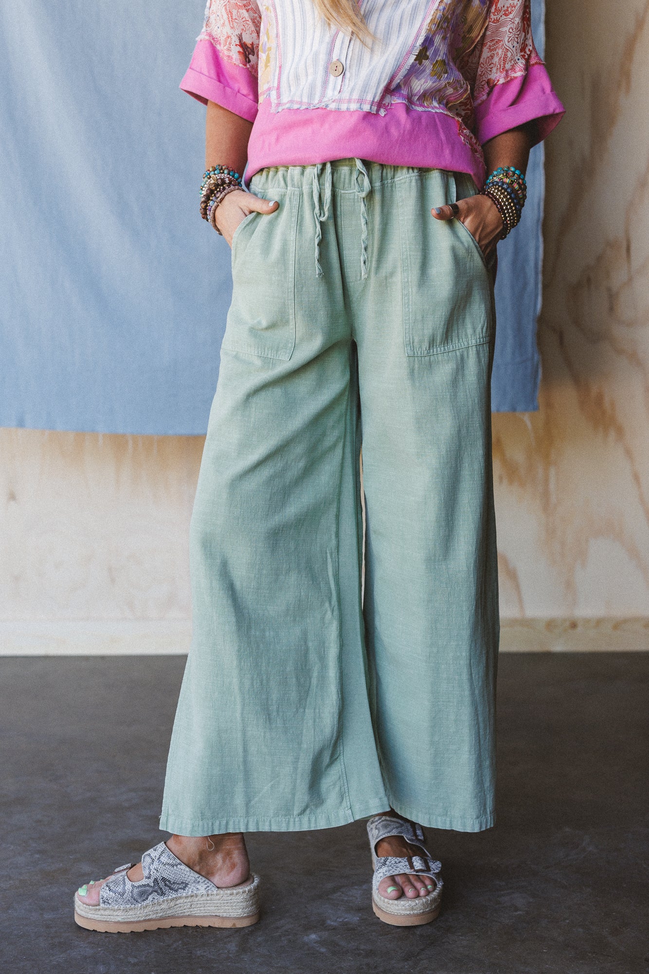 Dream Awake Wide Leg Pants - Sage - Image 4