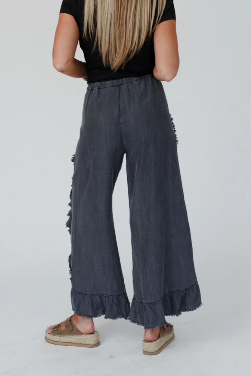 Drift Wave Ruffle Wide Leg Pants - Black - Image 4