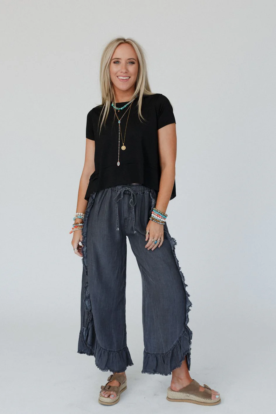 Drift Wave Ruffle Wide Leg Pants - Black - Image 5