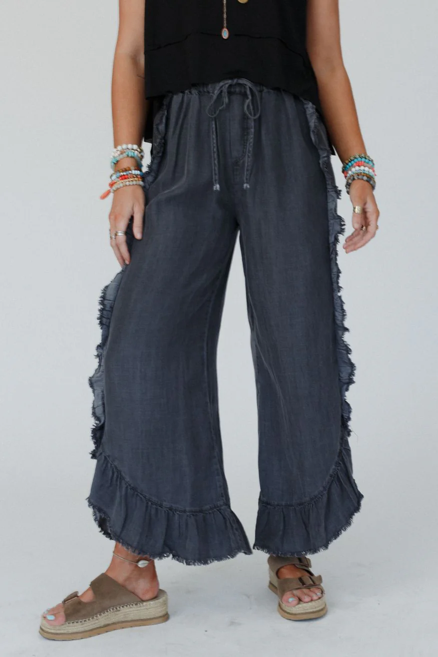 Drift Wave Ruffle Wide Leg Pants - Black - Image 3