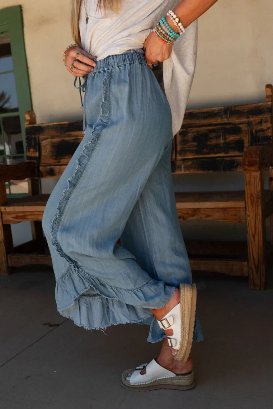 Drift Wave Ruffle Wide Leg Pants - Light Denim - Image 2