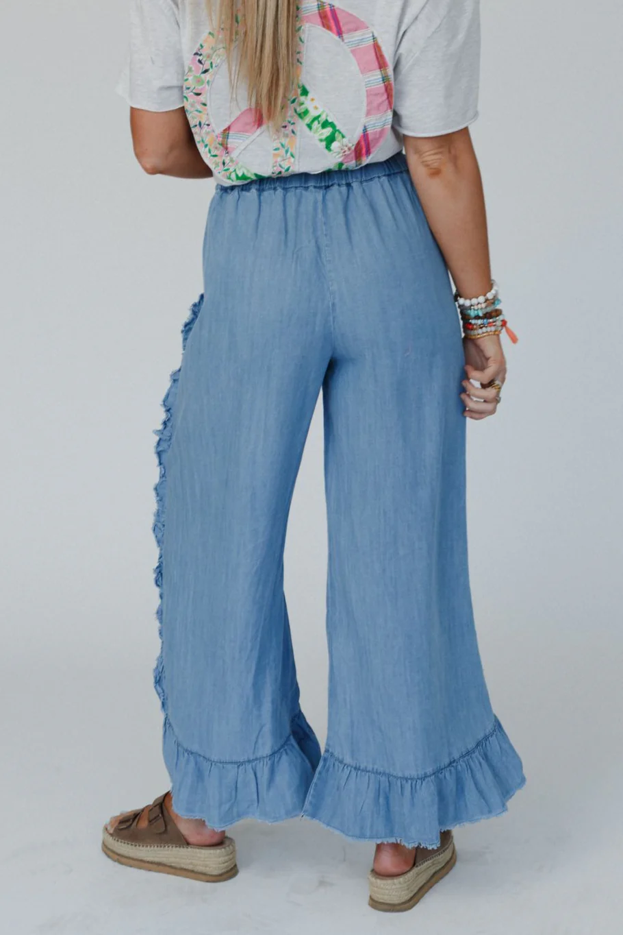 Drift Wave Ruffle Wide Leg Pants - Light Denim - Image 4