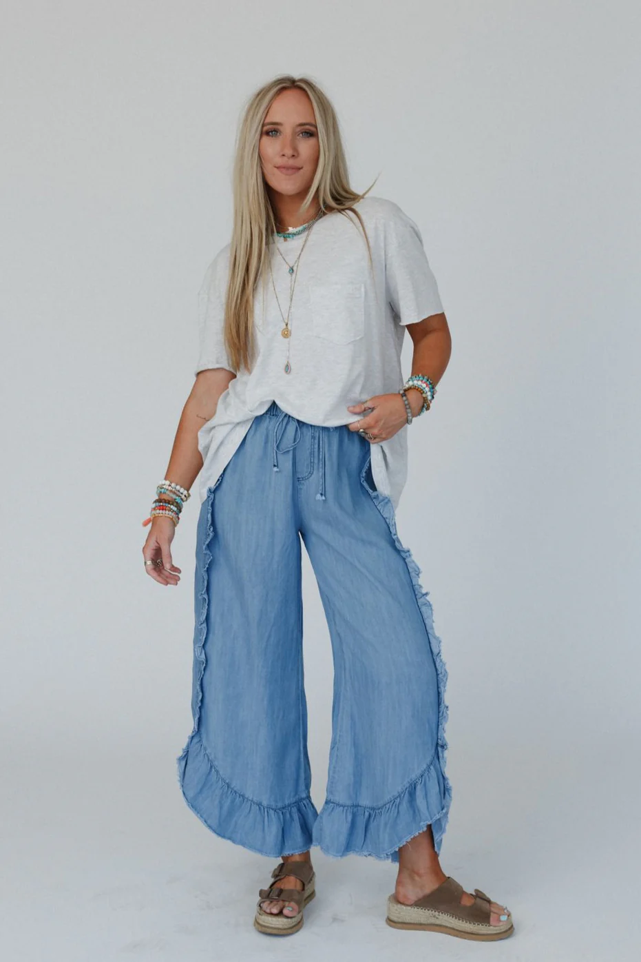 Drift Wave Ruffle Wide Leg Pants - Light Denim - Image 5