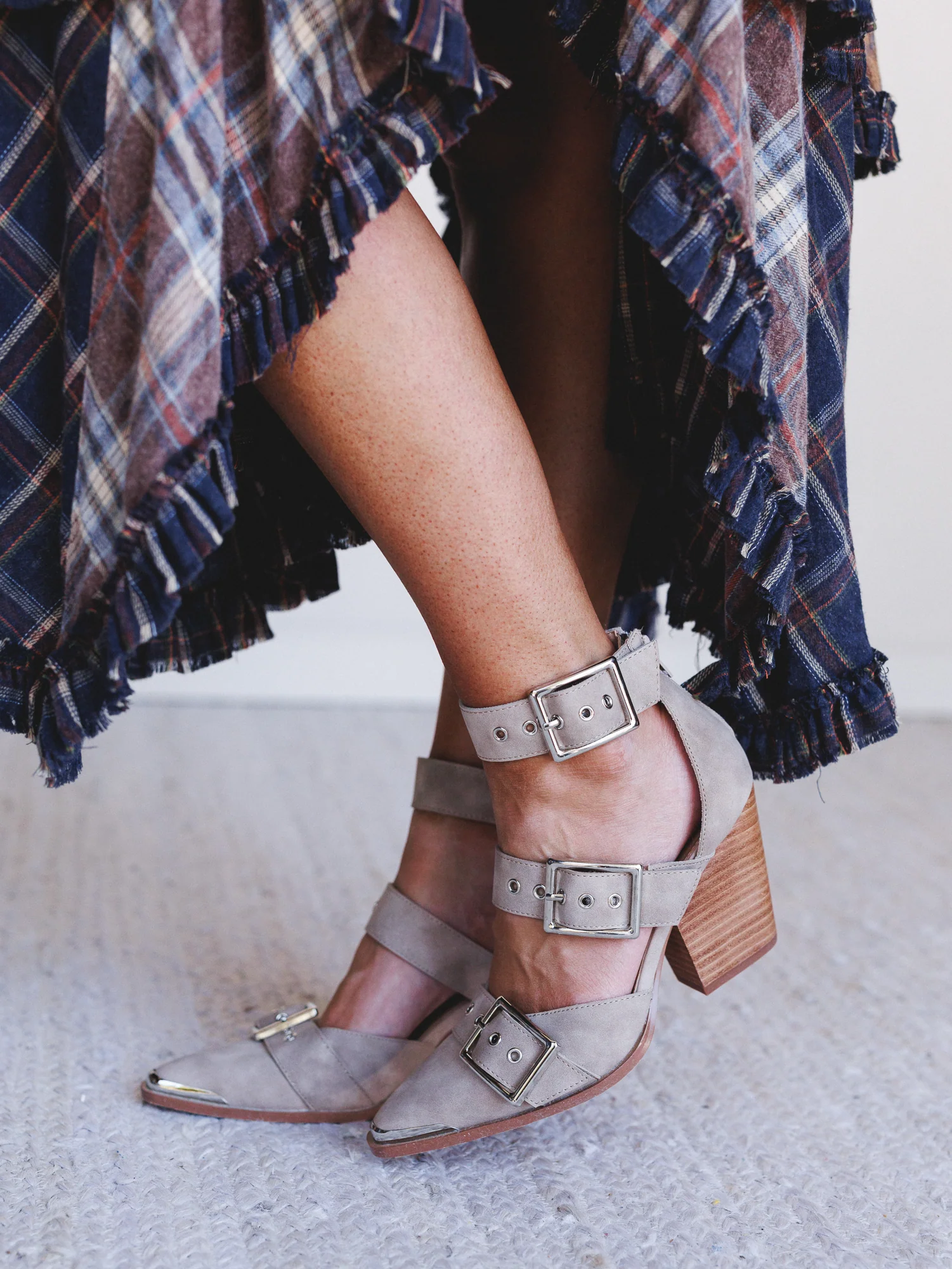 Dustbuckle Triple Belt Heels - Beige - Pre Order - Image 2