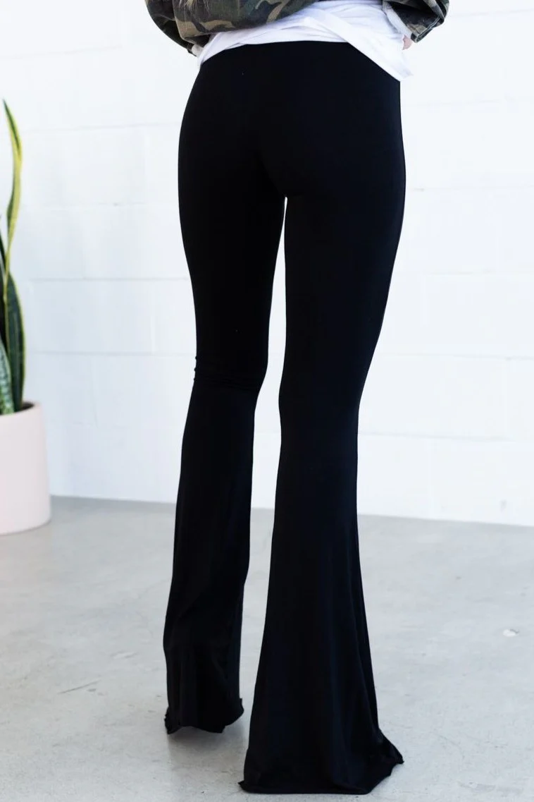 Cher Solid Raw Edge Flare Pant - Black - Image 2