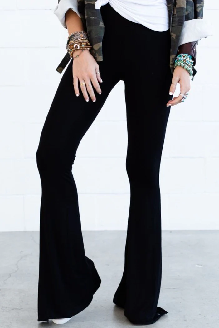 Cher Solid Raw Edge Flare Pant - Black - Image 3