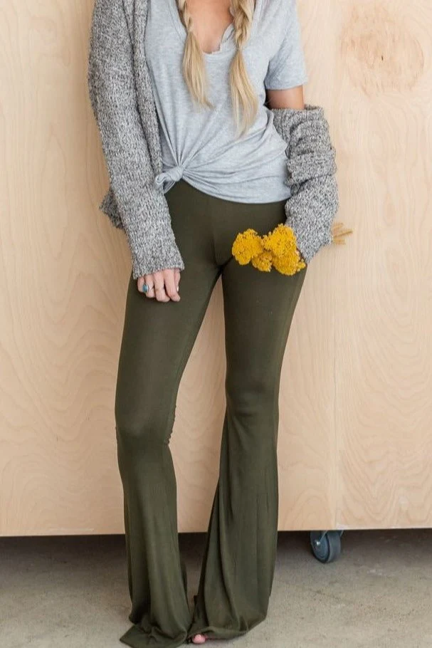 Cher Solid Raw Edge Flare Pant - Olive - Image 2