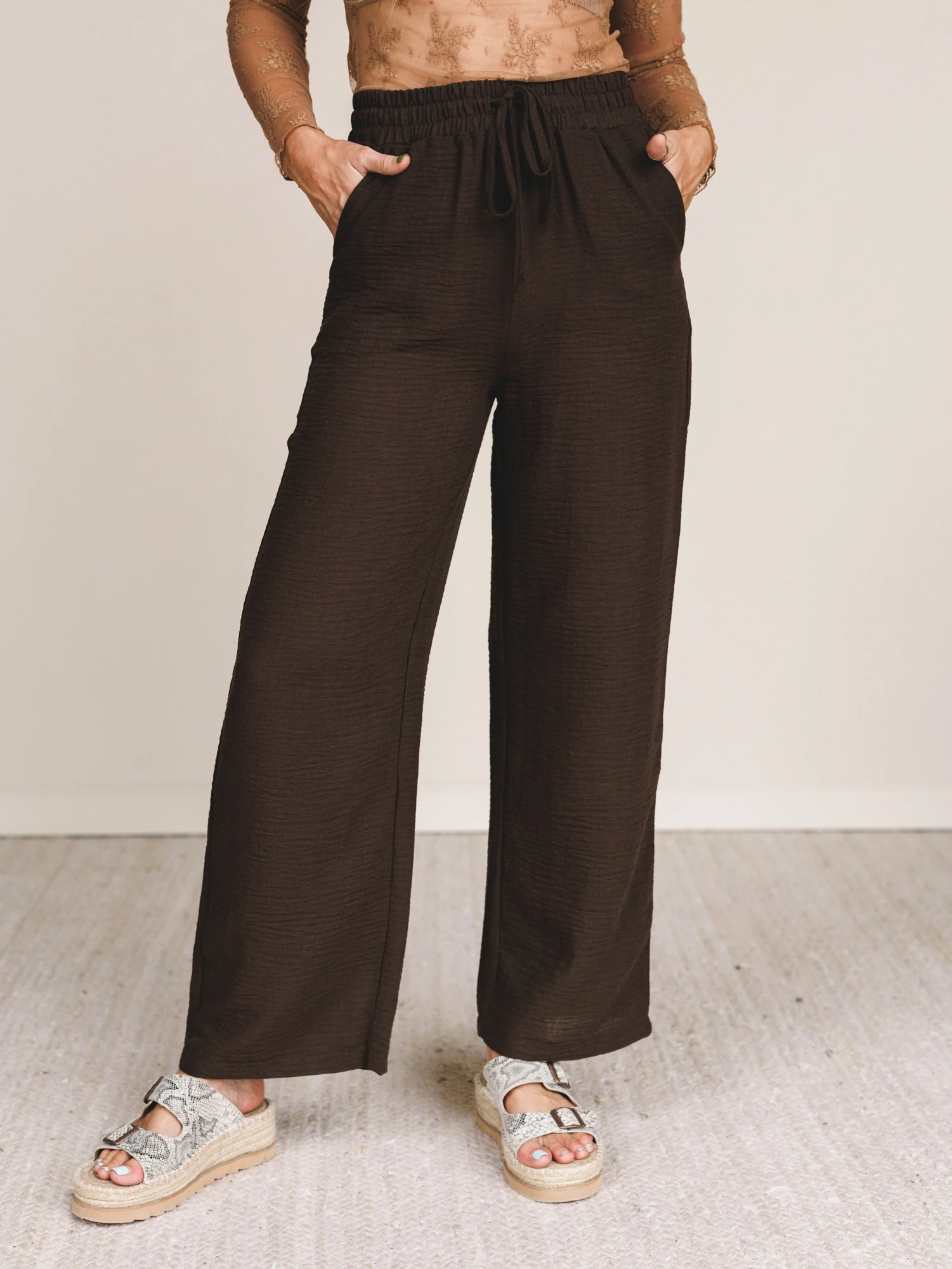 Easy Flow Wide Leg Pant - Brown - Image 2
