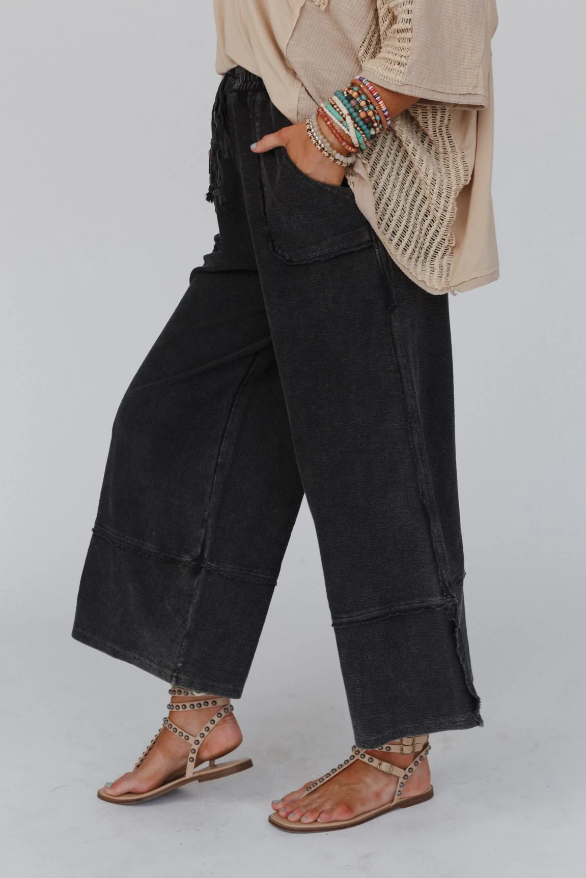Easy Going Wide Leg Palazzo Pant - Black - Image 4