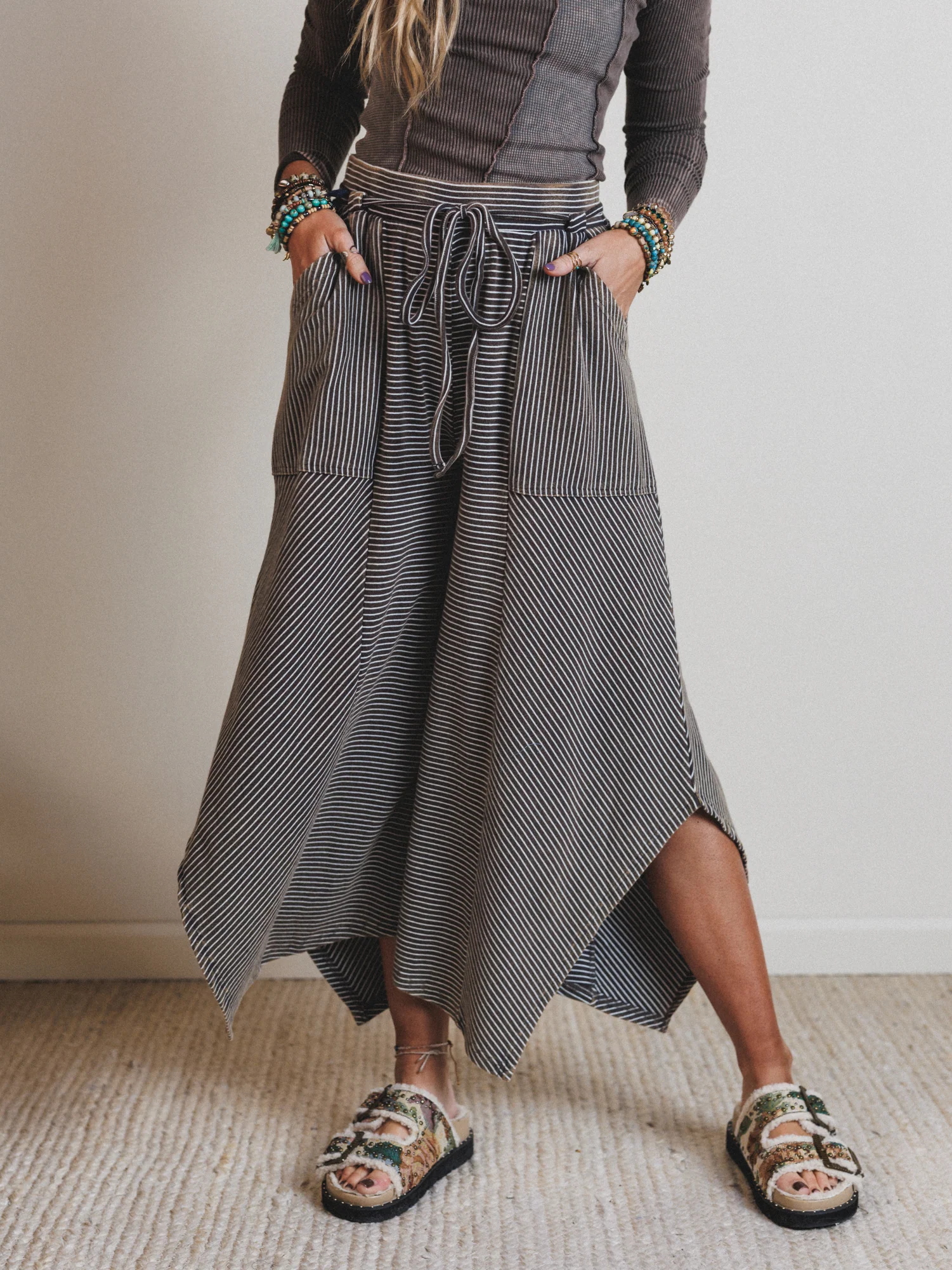 Echo Pinstripe Pants - Brown - Image 2