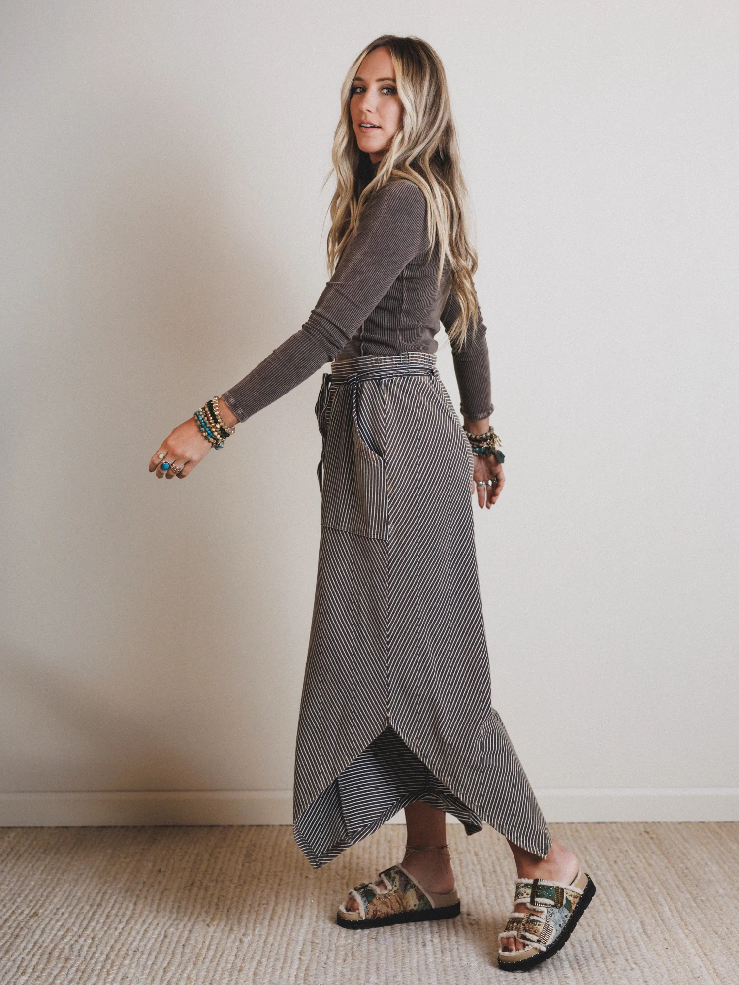 Echo Pinstripe Pants - Brown - Image 3