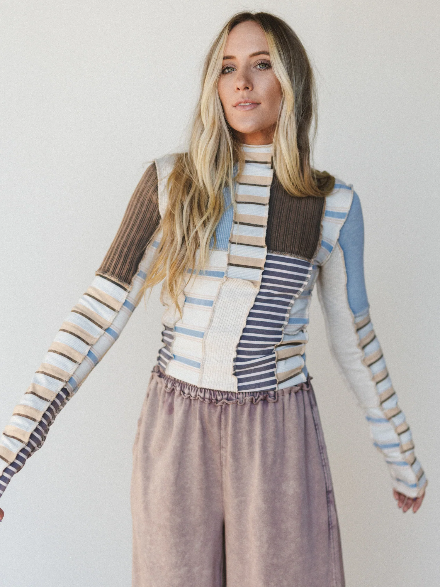 Eclectic Stripes Top - Taupe - Image 6