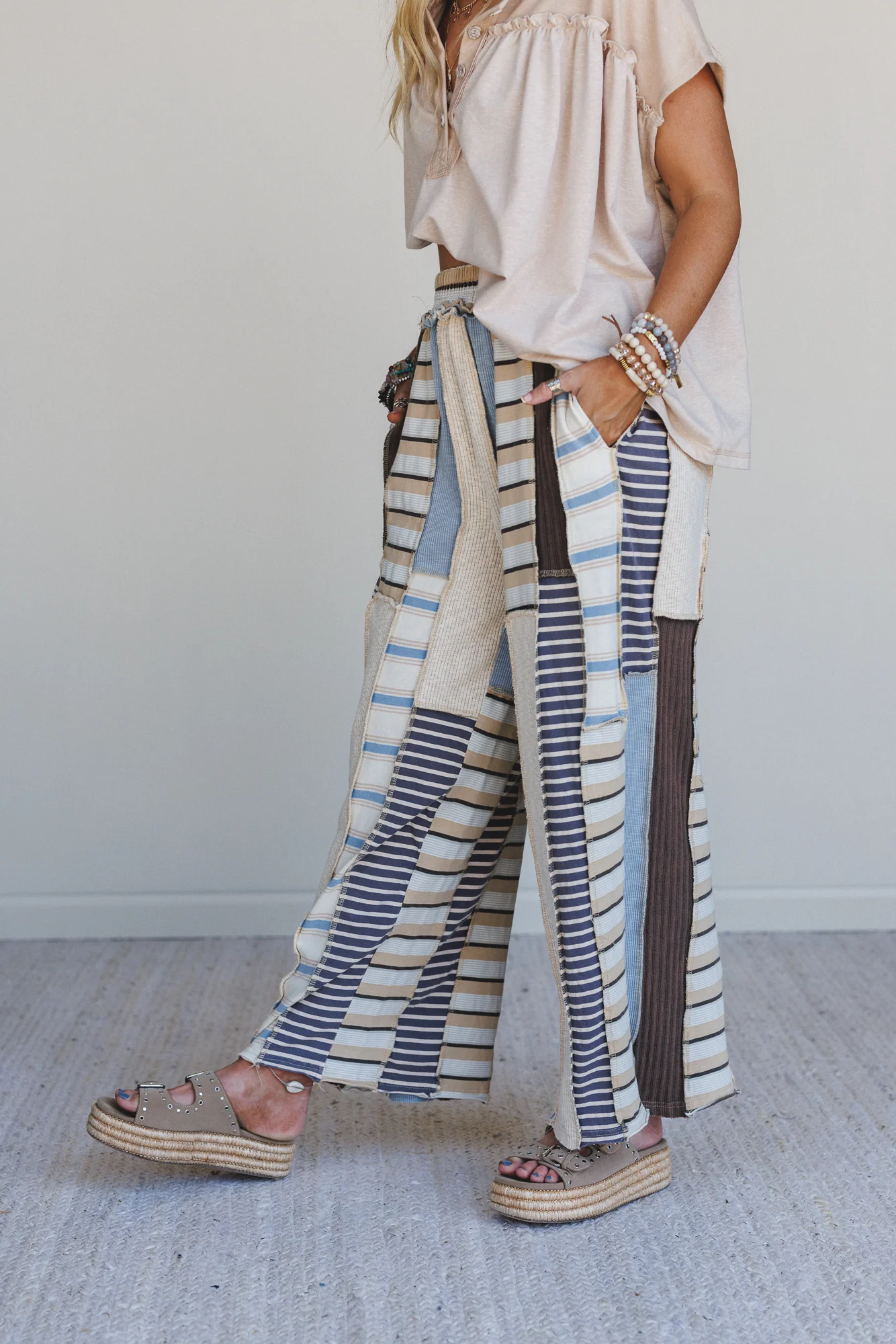 Eclectic Stripes Wide Leg Pants - Blue - Image 3