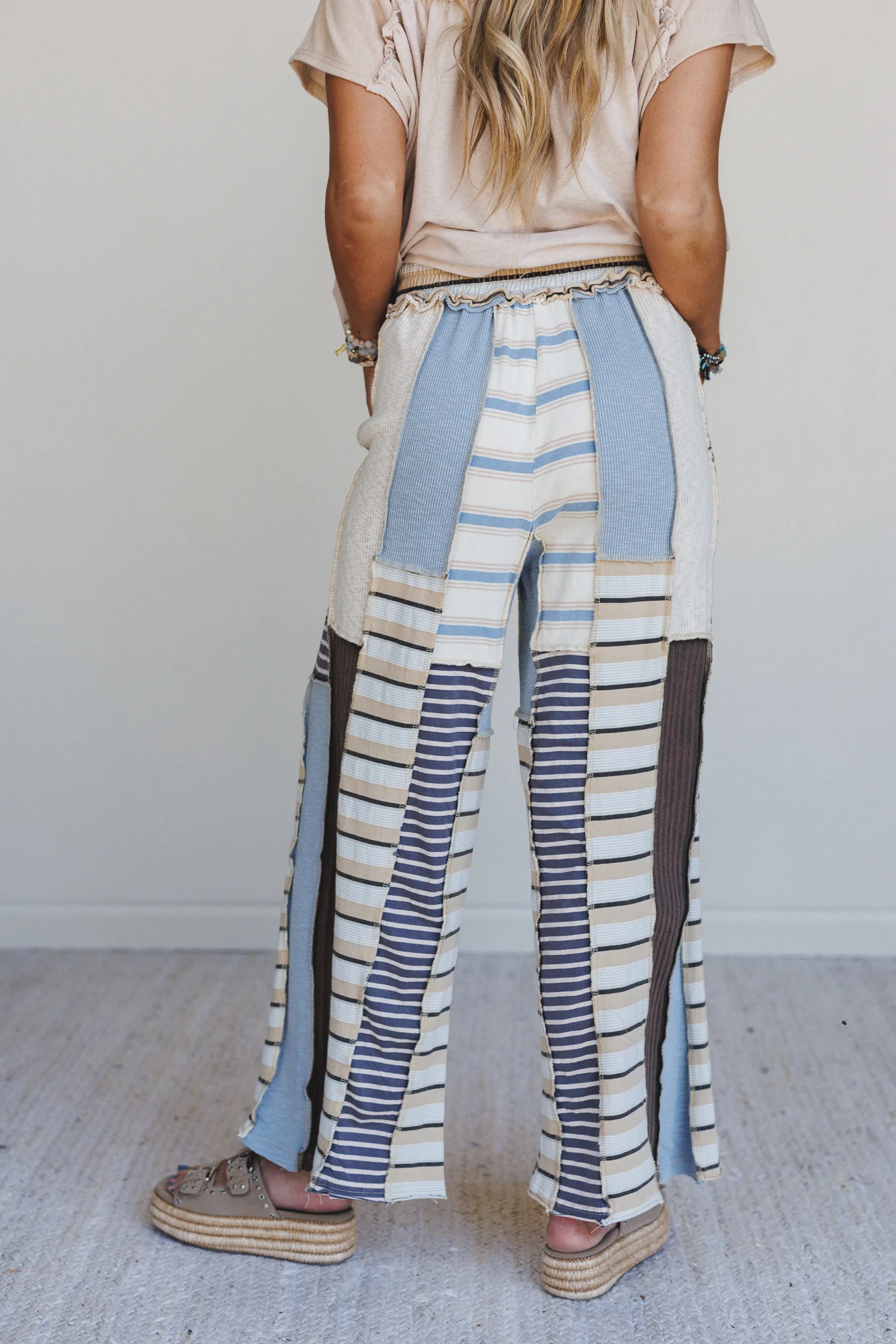Eclectic Stripes Wide Leg Pants - Blue - Image 4