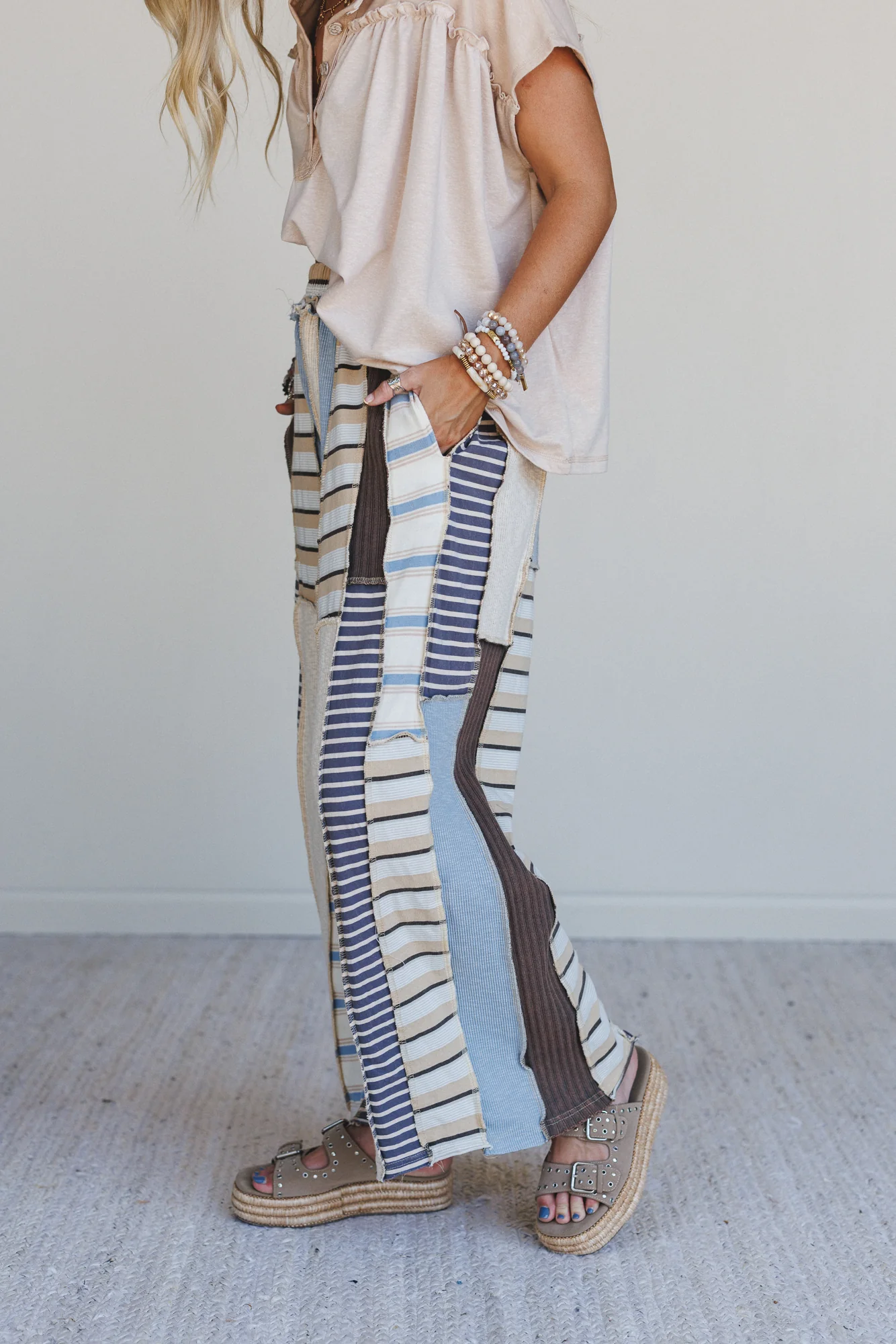 Eclectic Stripes Wide Leg Pants - Blue - Image 6
