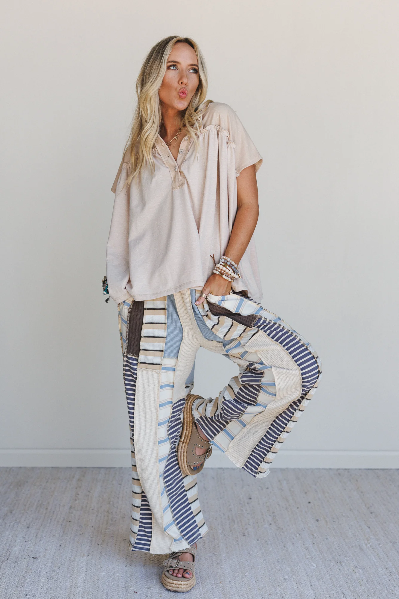 Eclectic Stripes Wide Leg Pants - Blue - Image 7