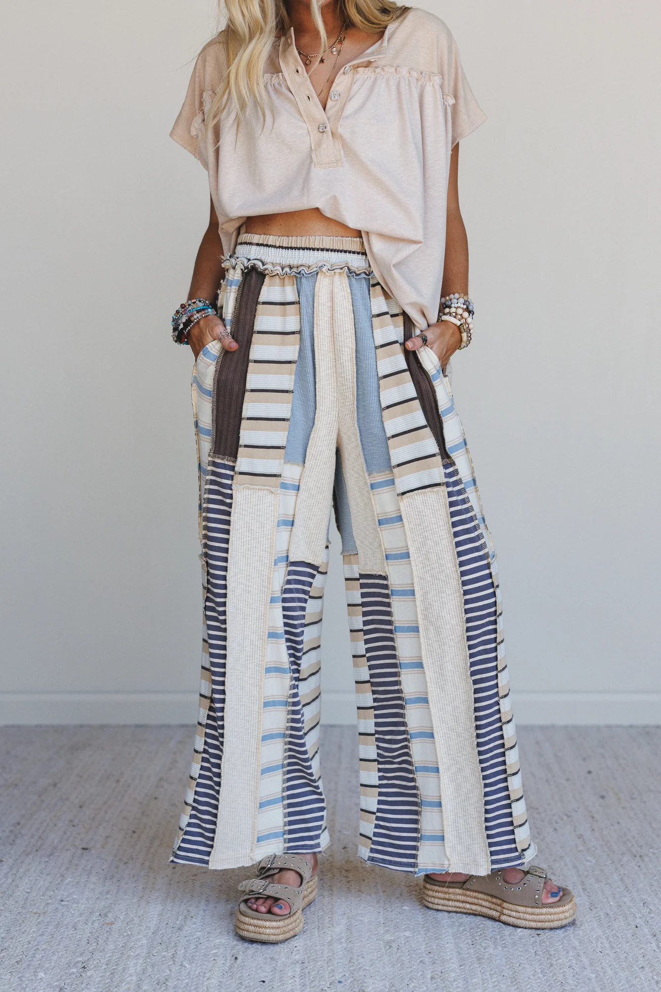 Eclectic Stripes Wide Leg Pants - Blue - Image 2