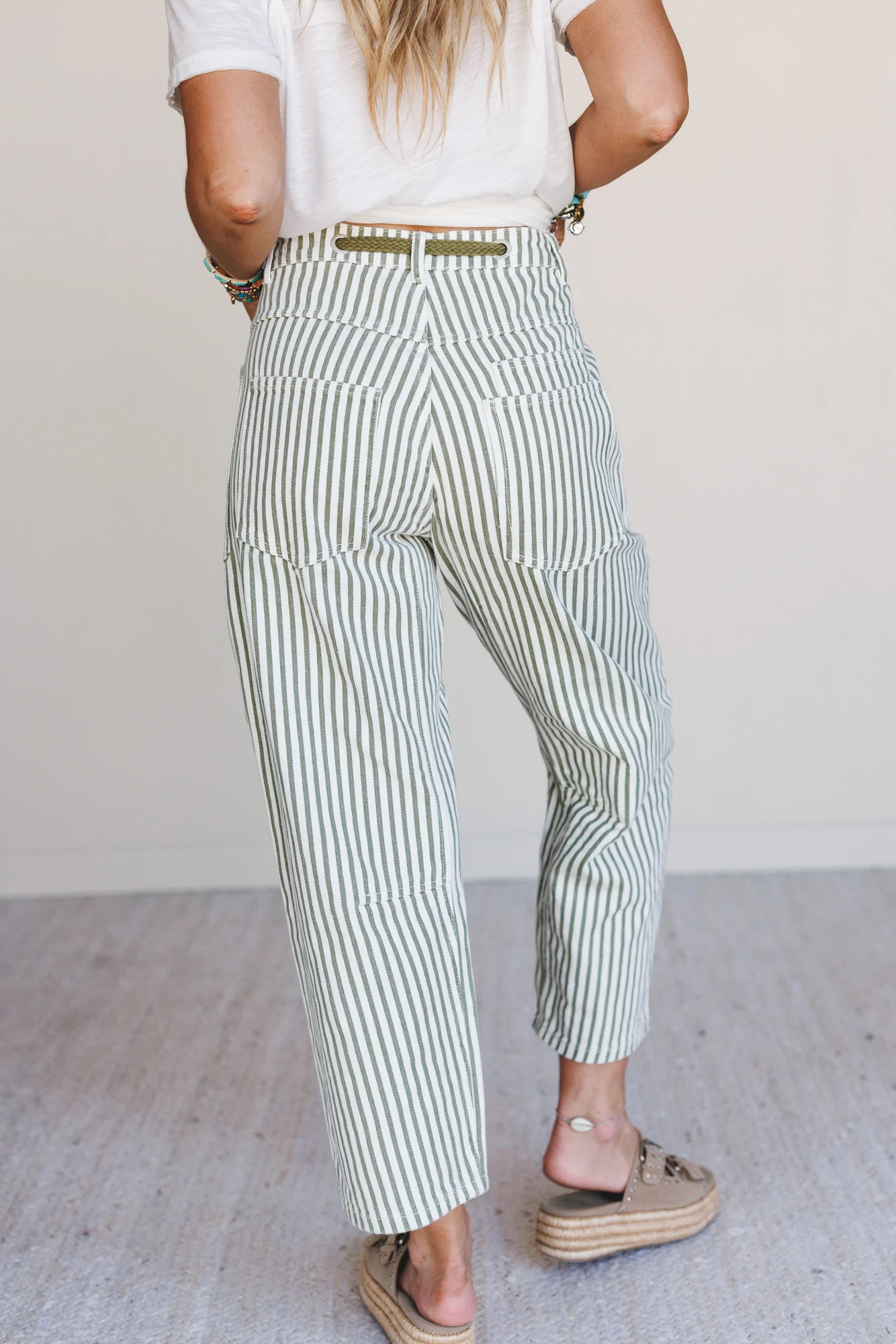 Elevated Eyelet Barrel Jeans - Olive Stripe - Image 6
