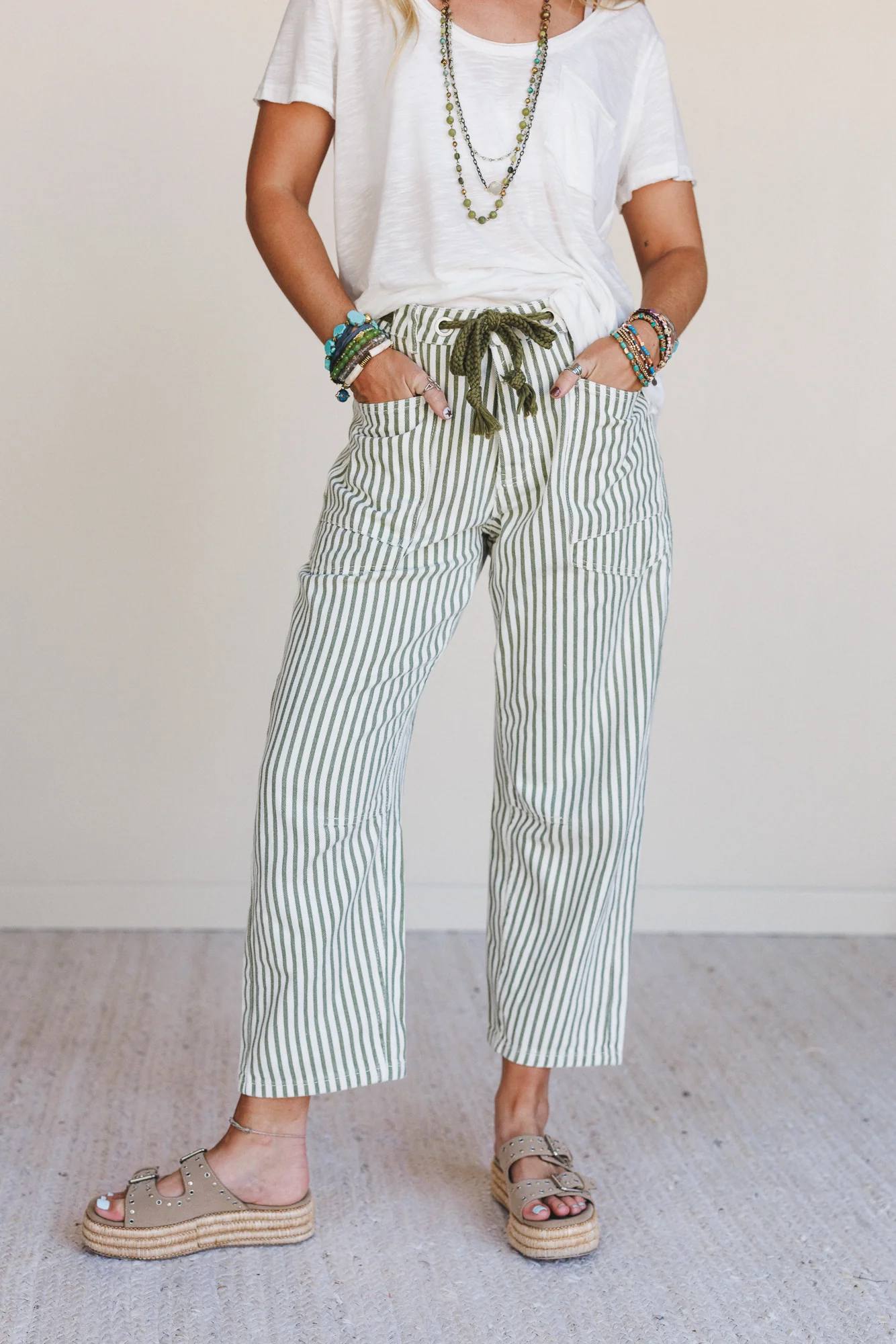 Elevated Eyelet Barrel Jeans - Olive Stripe - Pre Order - Image 2