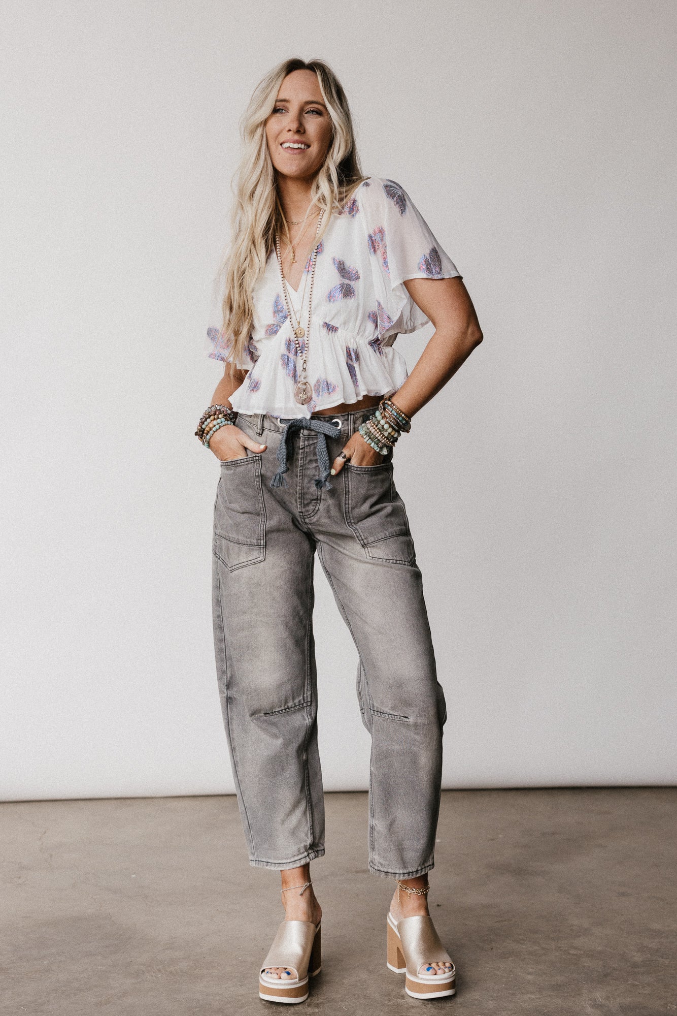 Elevated Eyelet Barrel Jeans - Gray Wash - Image 6