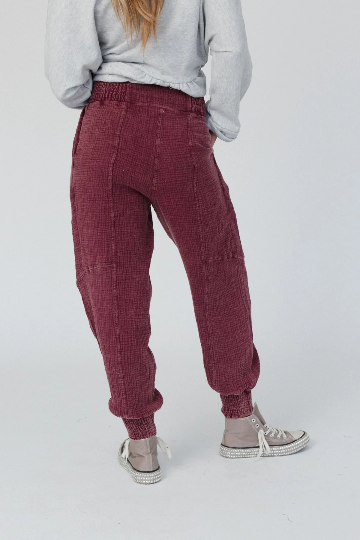 Elif Wide Waist Band Pants - Burgundy - Image 4