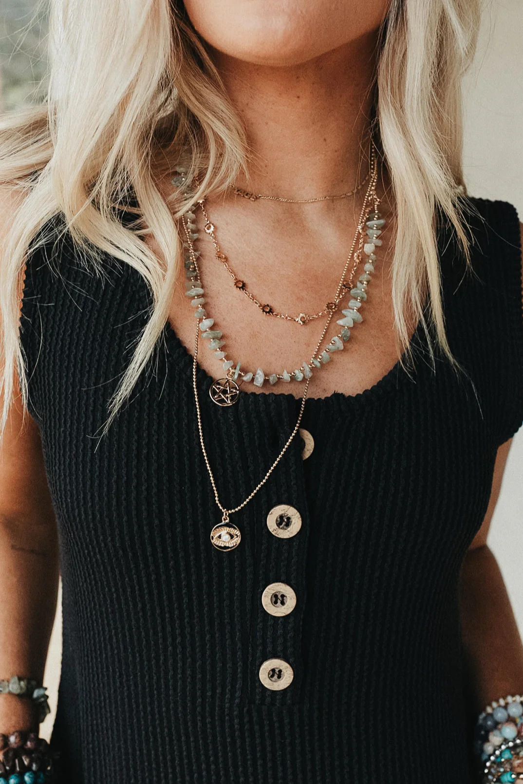 Emerald Whisper Layered Necklace - Gold