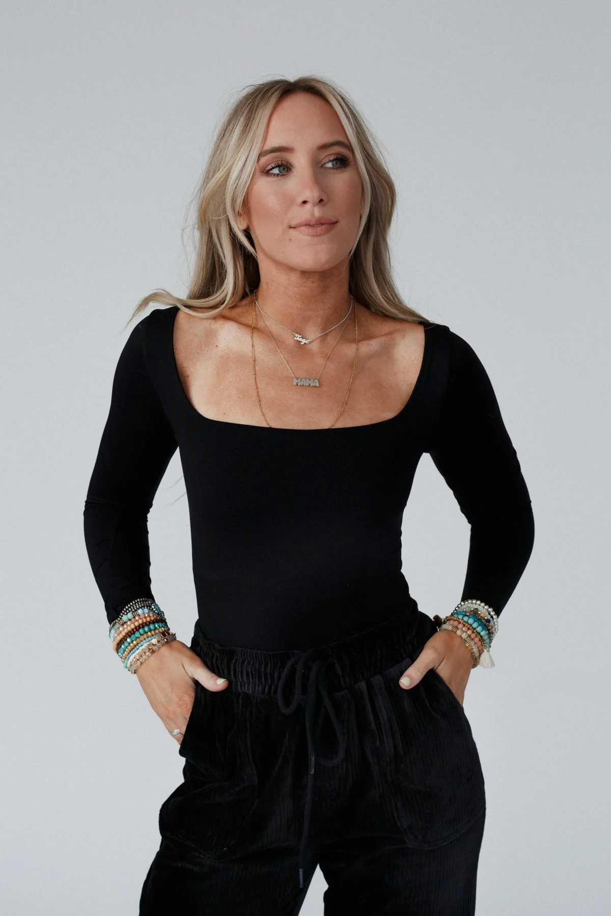 Emmi Square Neck Long Sleeve Top - Black - Image 3