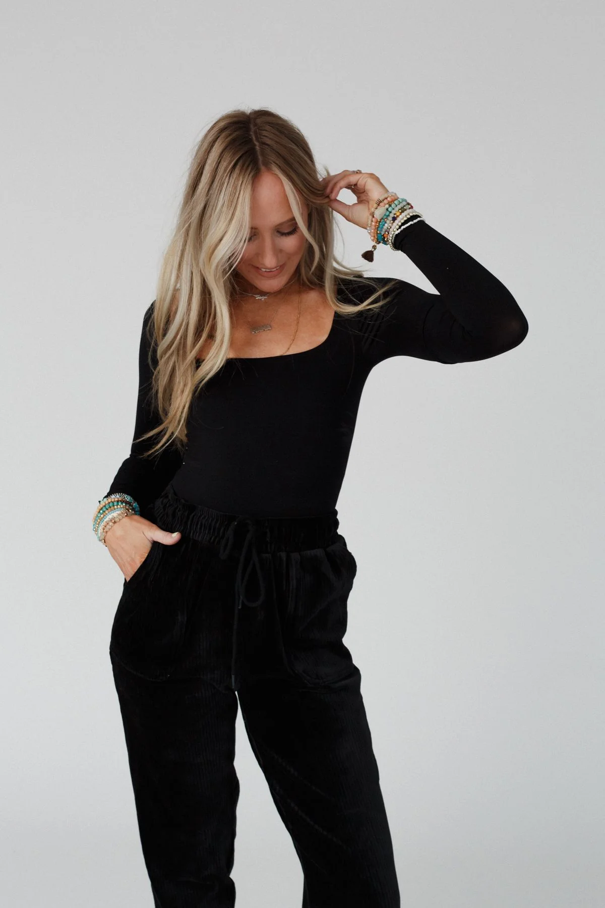 Emmi Square Neck Long Sleeve Top - Black - Image 4