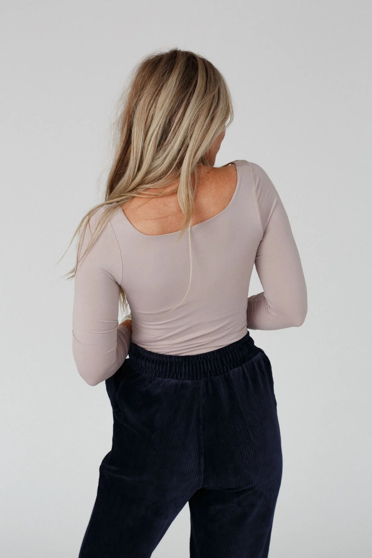 Emmi Square Neck Long Sleeve Top - Taupe - Image 3