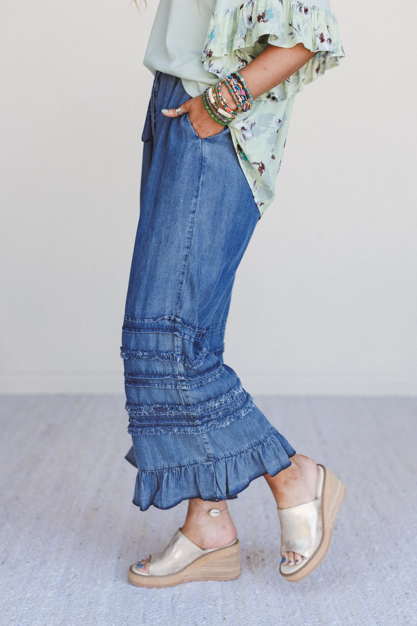 Endless Journey Ruffled Hem Pants - Blue - Image 3