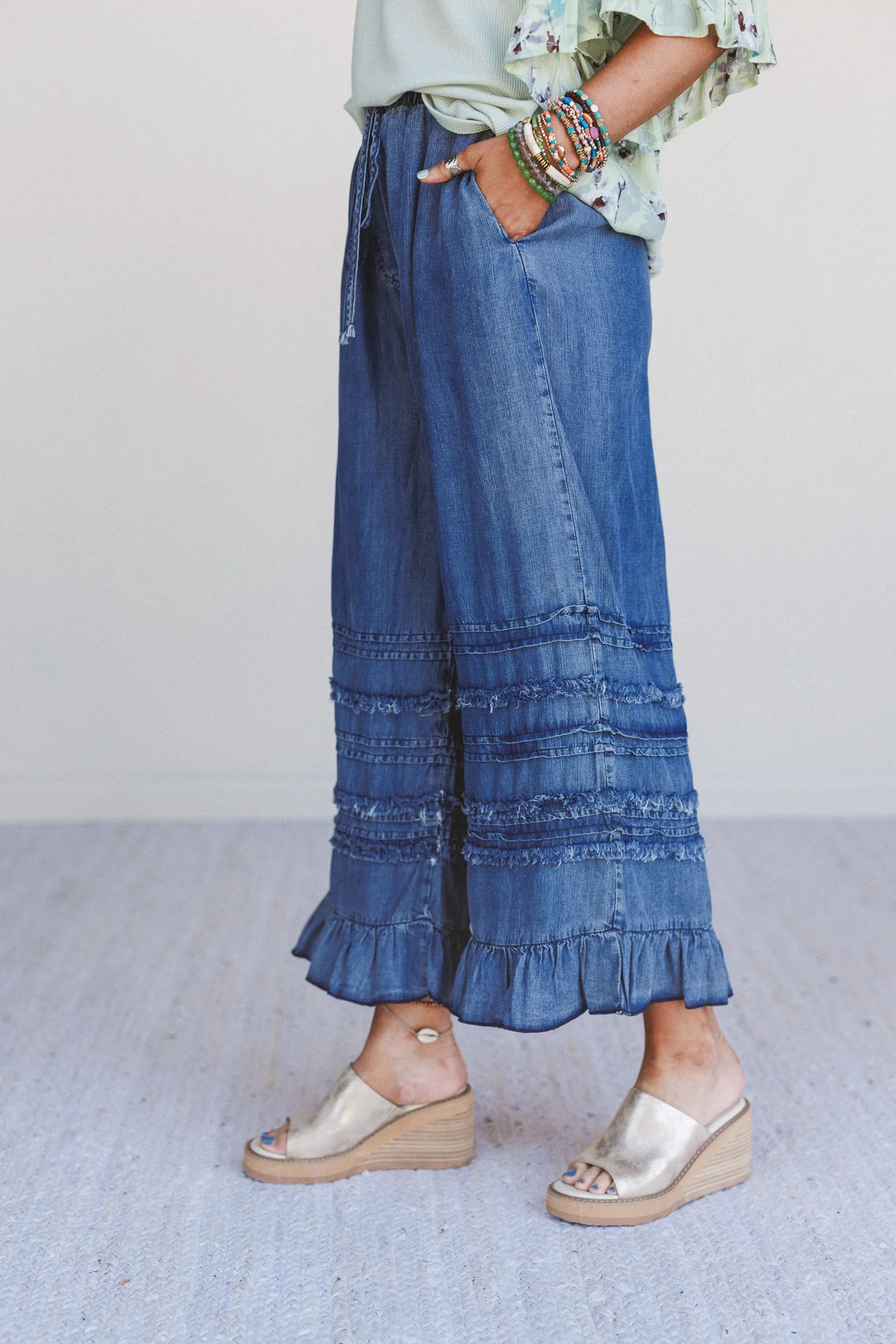 Endless Journey Ruffled Hem Pants - Blue - Image 5